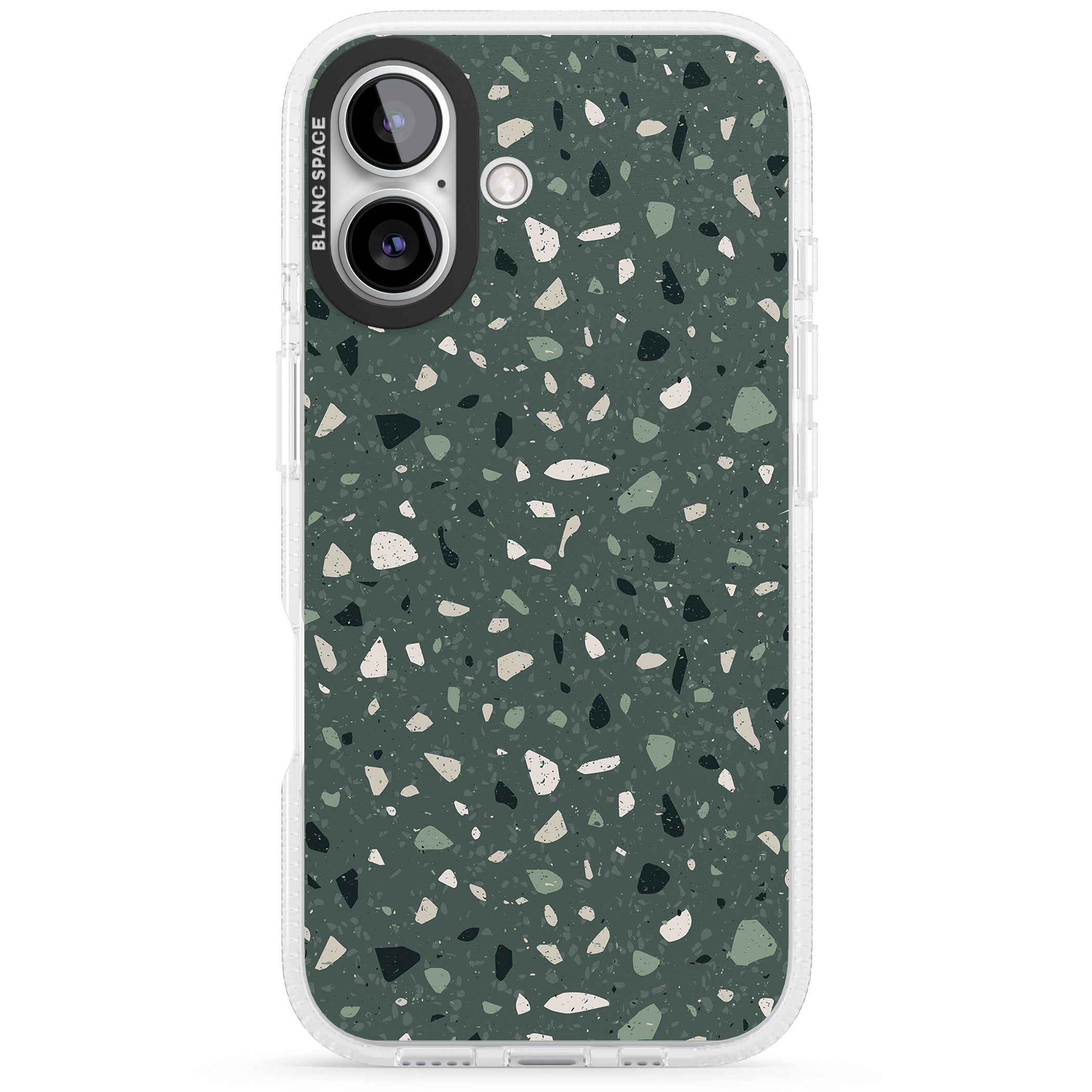 Green & Cream Terrazzo Pattern iPhone 16 / 16 Plus Clear Case Impact Air - Blanc Space