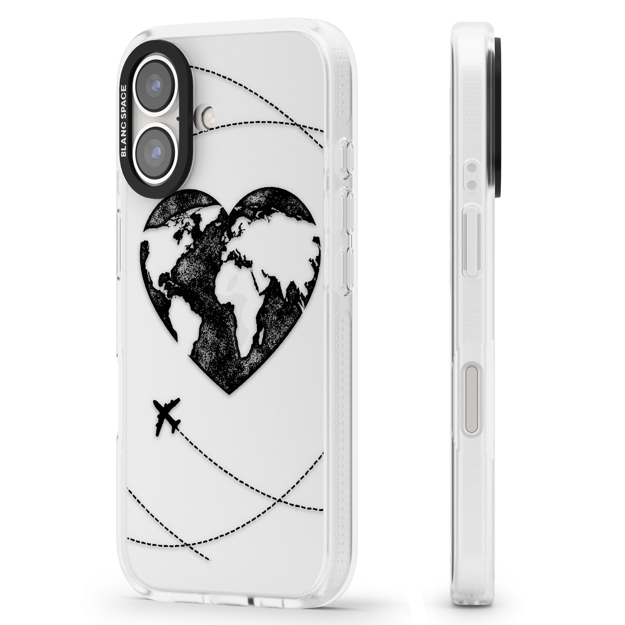 Globe Heart iPhone 16 / 16 Plus Clear Case Impact Air - Blanc Space
