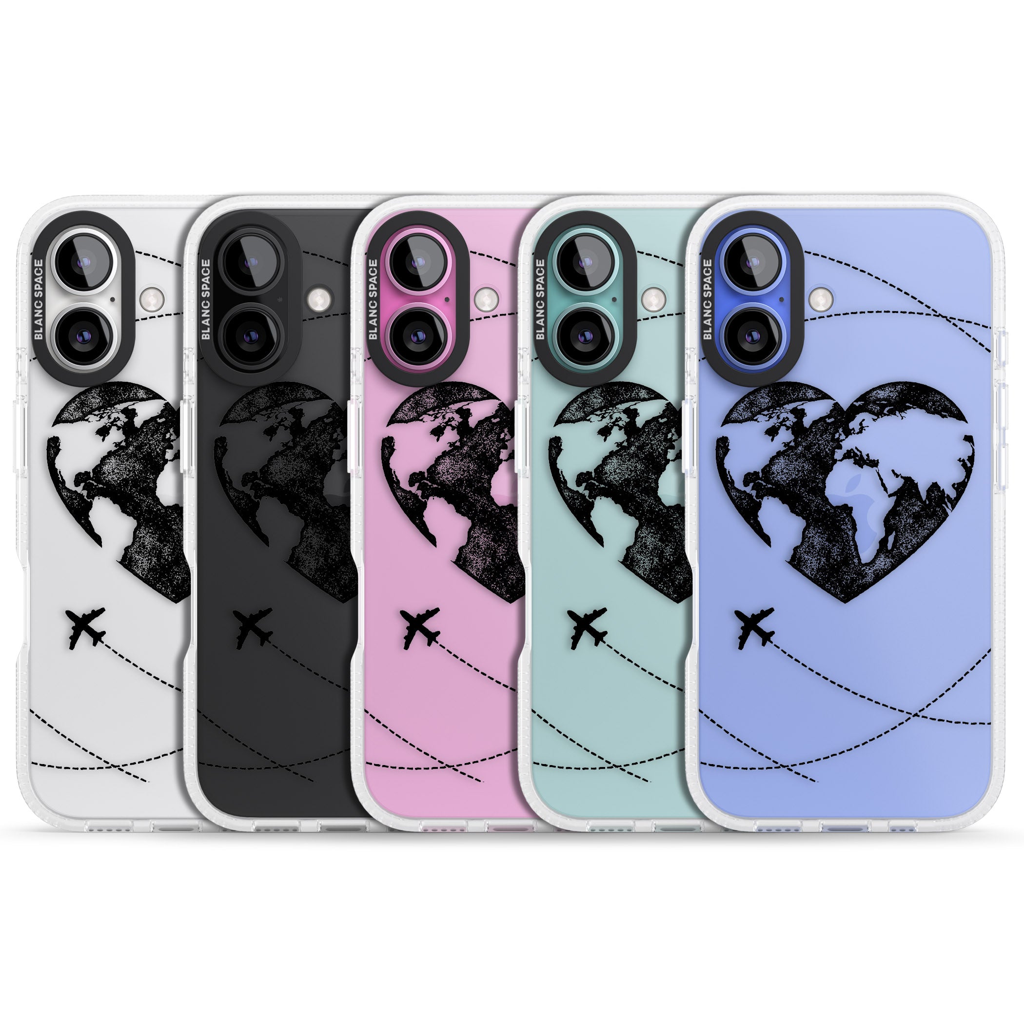 Globe Heart iPhone 16 / 16 Plus Clear Case Impact Air - Blanc Space