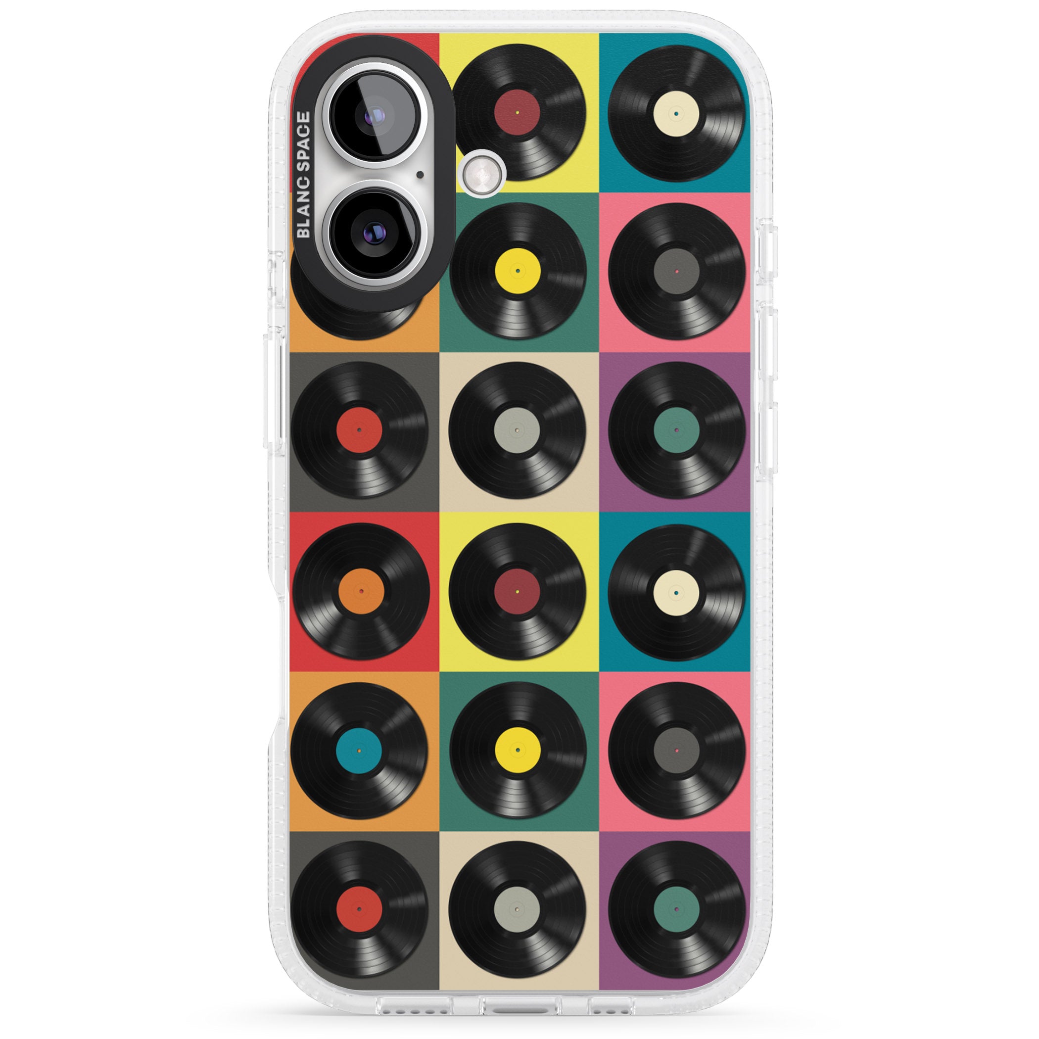 Vinyl Record Pattern iPhone 16 / 16 Plus Clear Case Impact Air - Blanc Space