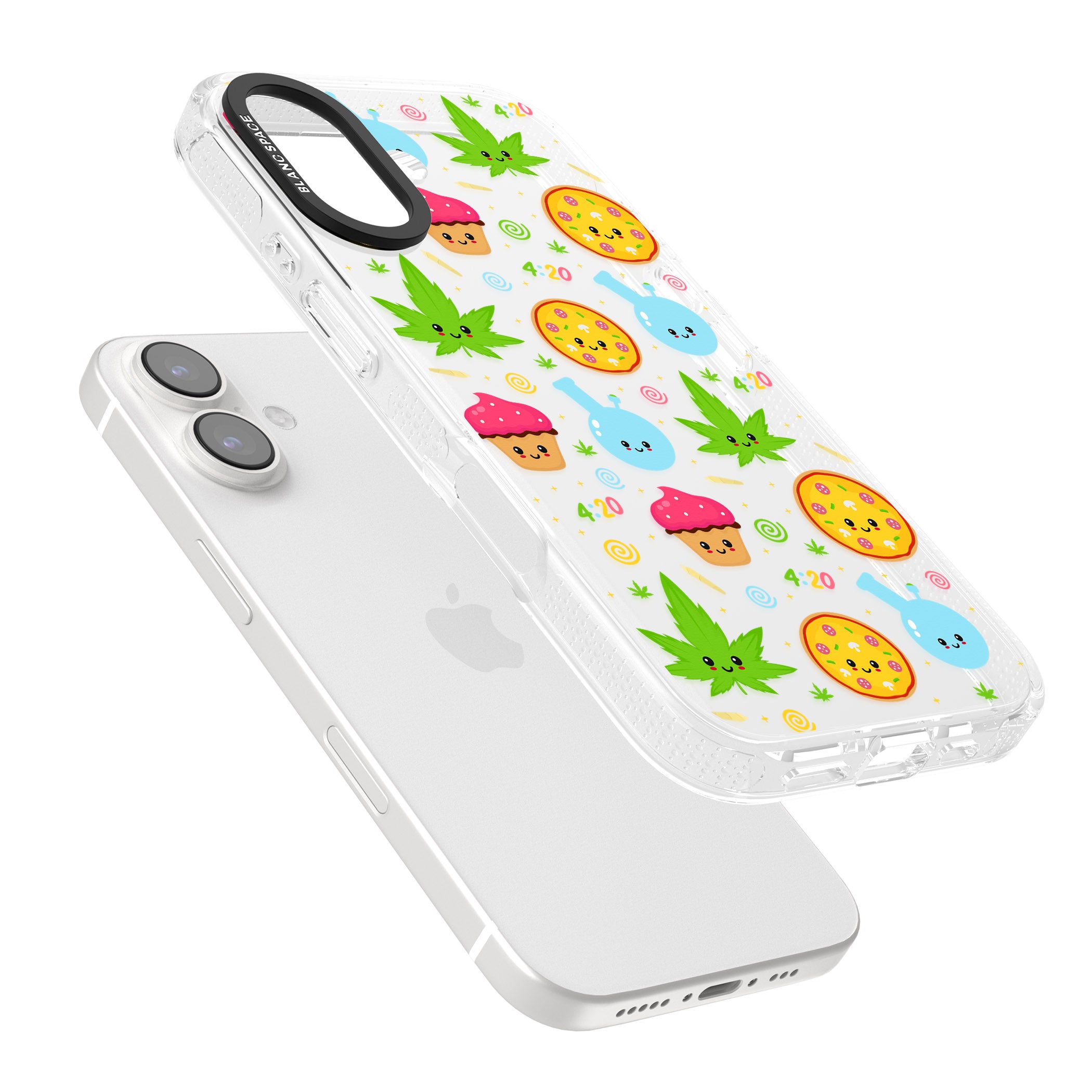 Kawaii Weed Pattern iPhone 16 / 16 Plus Clear Case Impact Air - Blanc Space