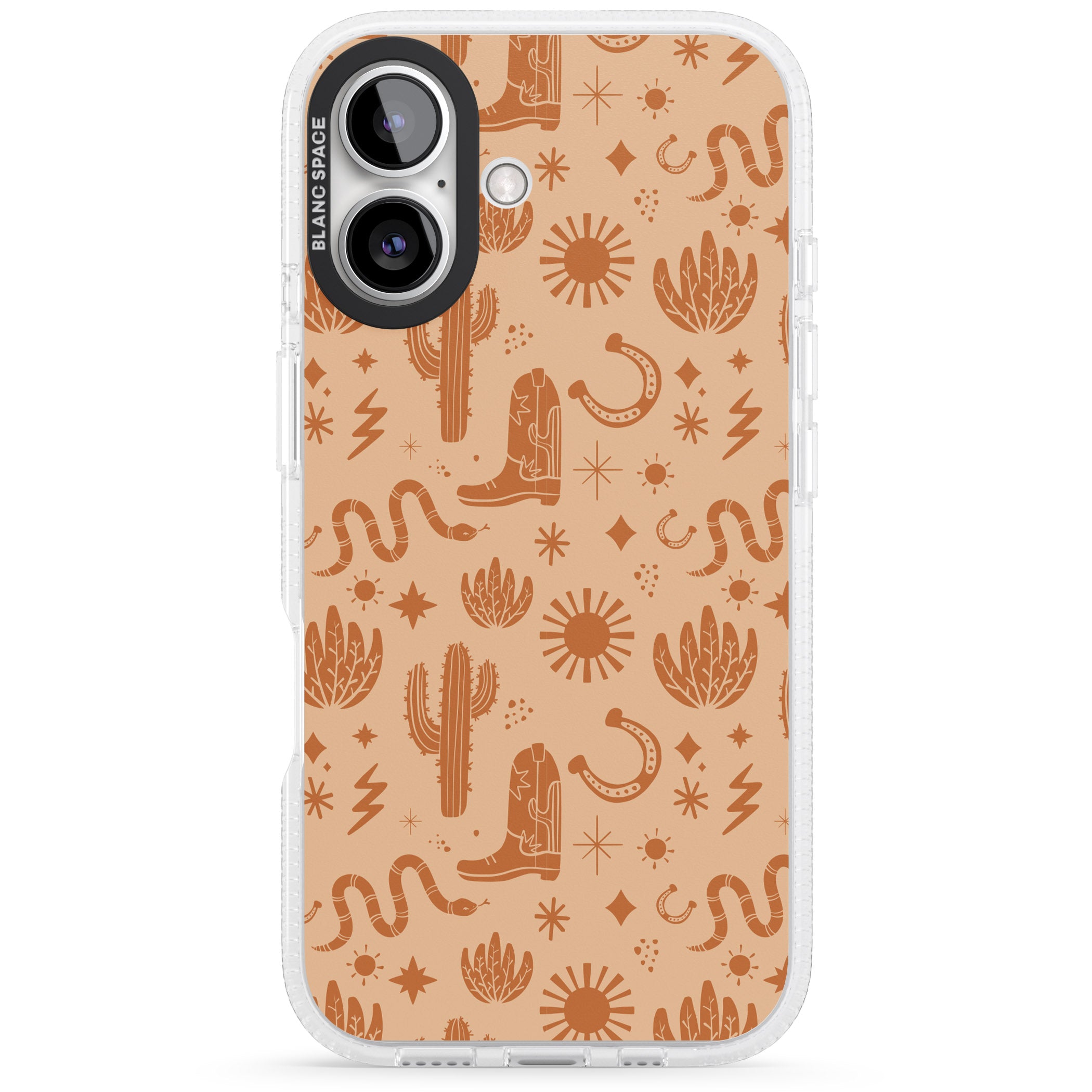 Wild West Pattern iPhone 16 / 16 Plus Clear Case Impact Air - Blanc Space