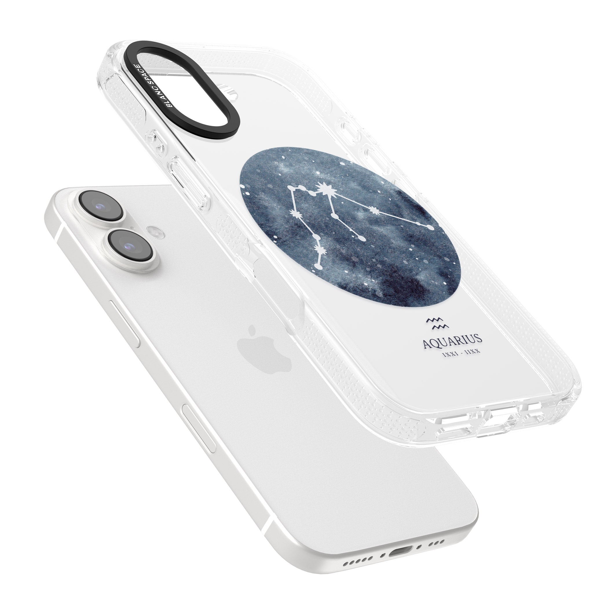 Aquarius Zodiac Transparent Design - Blue iPhone 16 / 16 Plus Clear Case Impact Air - Blanc Space