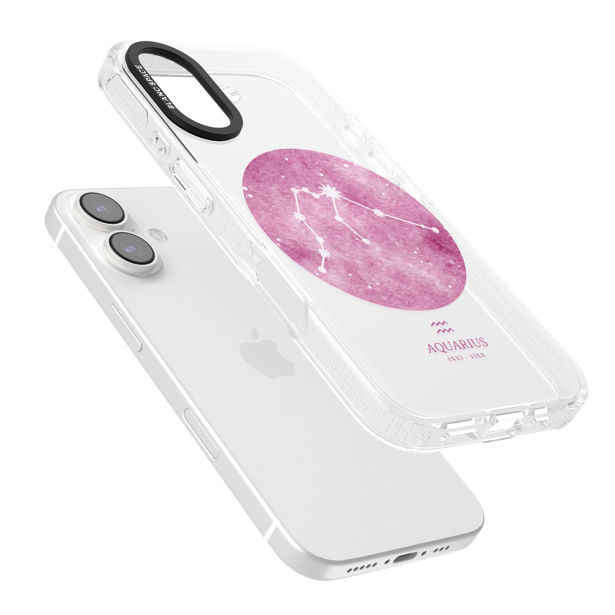 Aquarius Zodiac Transparent Design - Pink iPhone 16 / 16 Plus Clear Case Impact Air - Blanc Space
