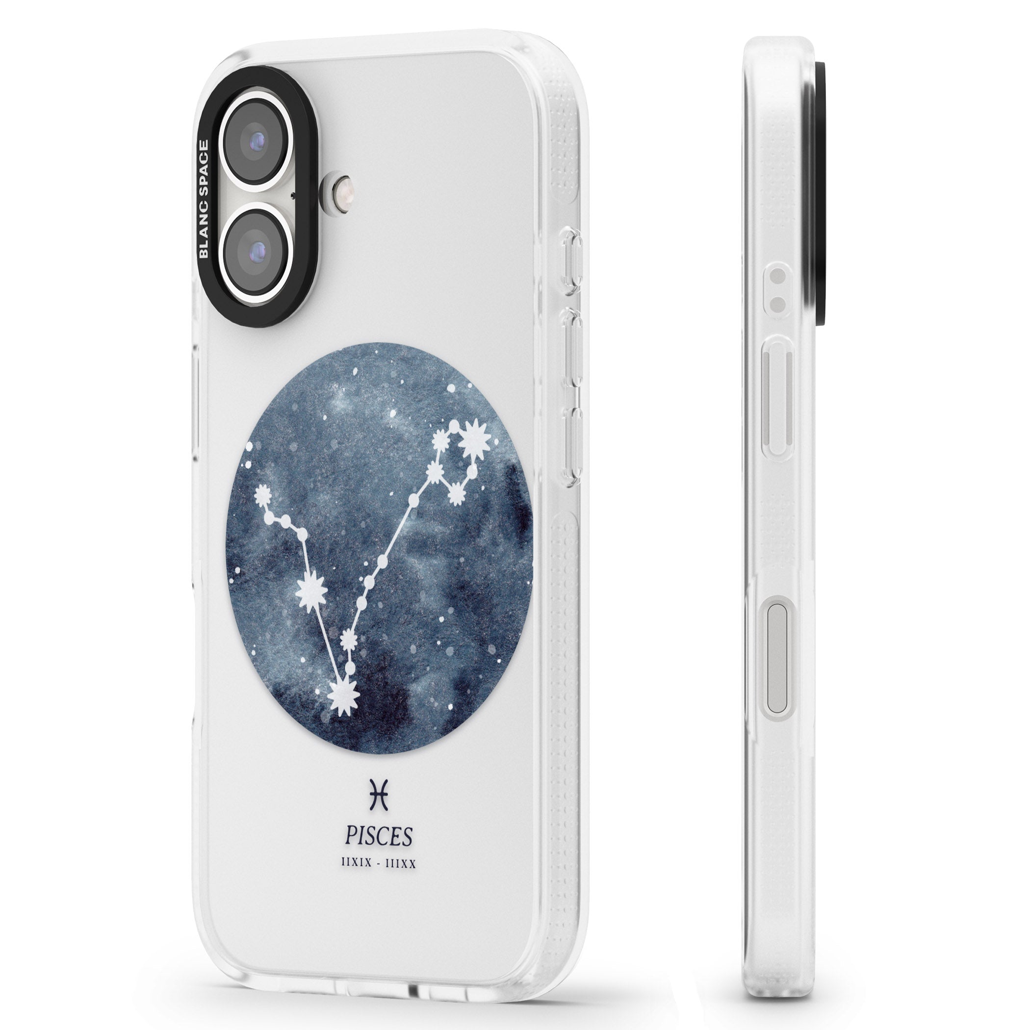 Pisces Zodiac Transparent Design - Blue iPhone 16 / 16 Plus Clear Case Impact Air - Blanc Space