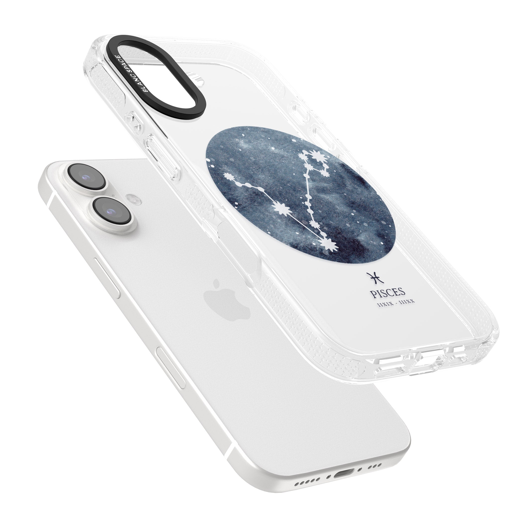 Pisces Zodiac Transparent Design - Blue iPhone 16 / 16 Plus Clear Case Impact Air - Blanc Space