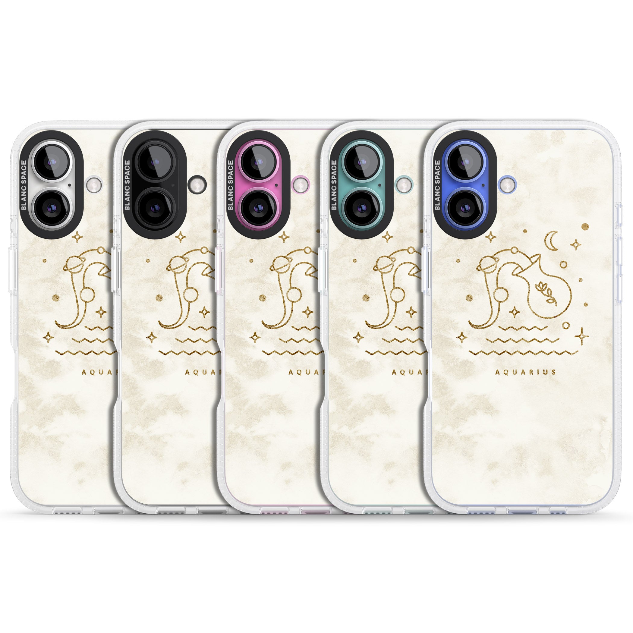 Aquarius Emblem - Solid Gold Marbled Design iPhone 16 / 16 Plus Clear Case Impact Air - Blanc Space
