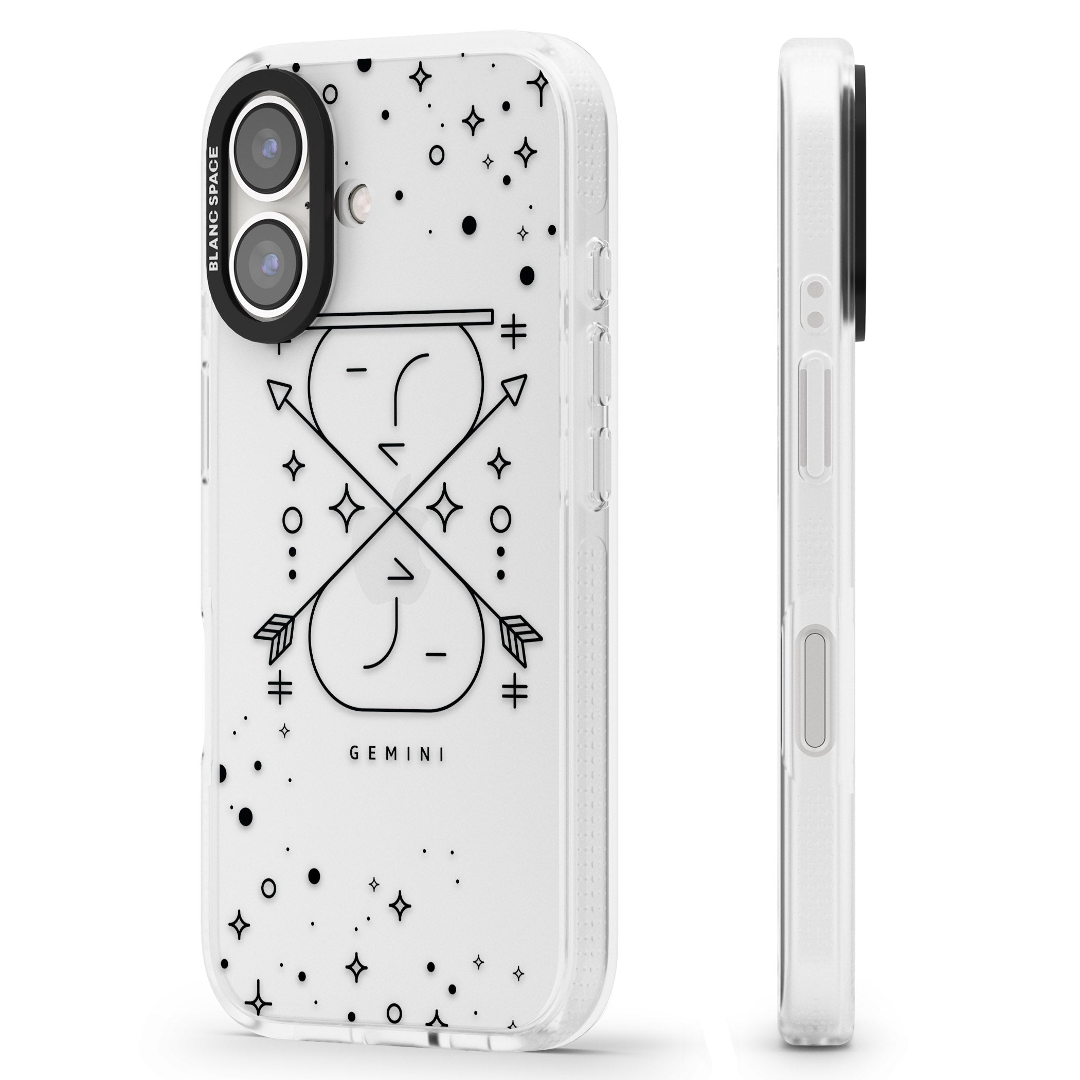 Gemini Emblem - Transparent Design iPhone 16 / 16 Plus Clear Case Impact Air - Blanc Space