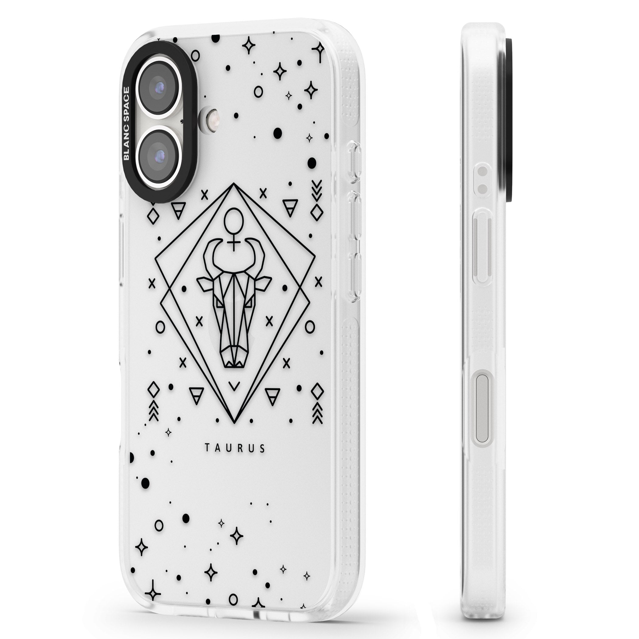 Taurus Emblem - Transparent Design iPhone 16 / 16 Plus Clear Case Impact Air - Blanc Space