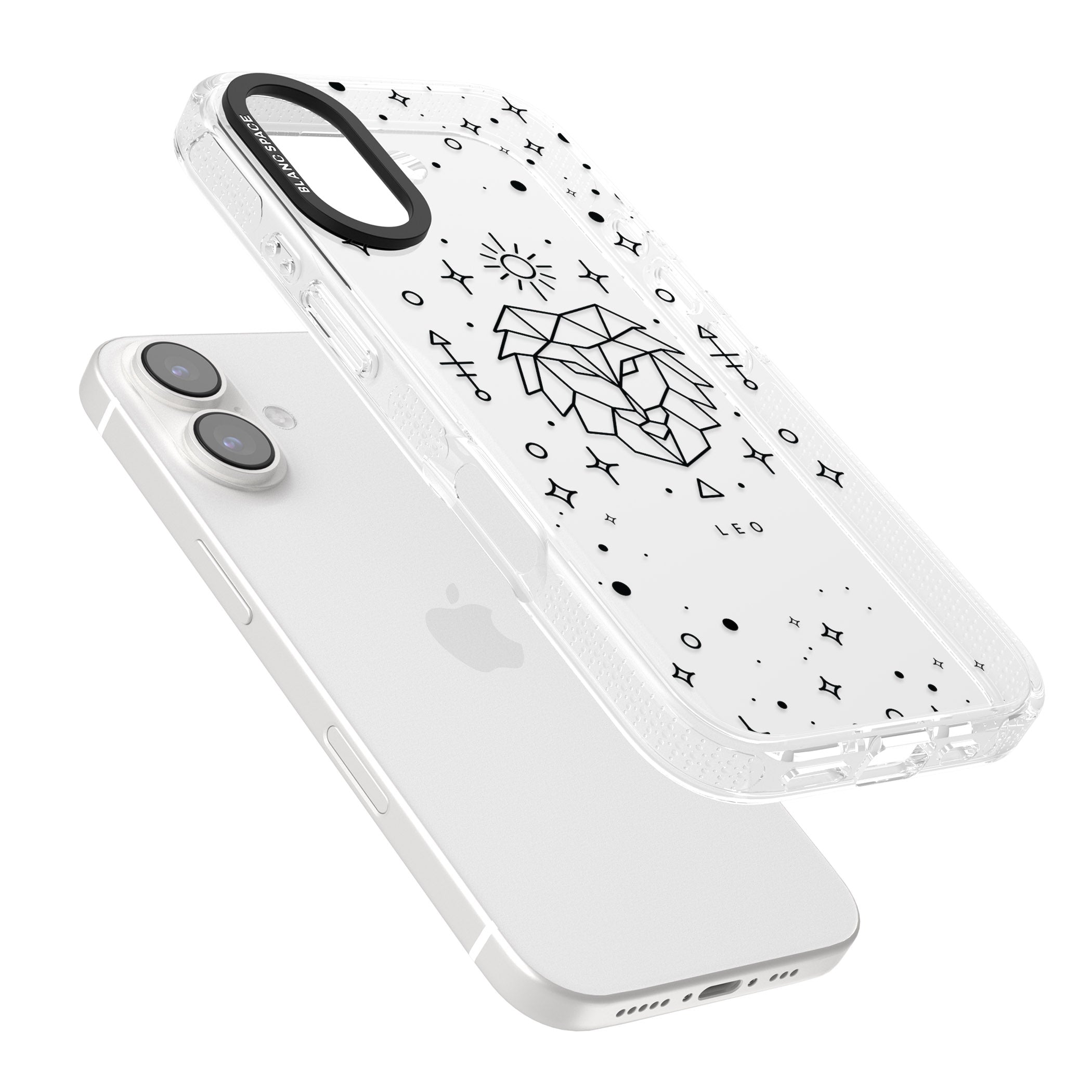 Leo Emblem - Transparent Design iPhone 16 / 16 Plus Clear Case Impact Air - Blanc Space