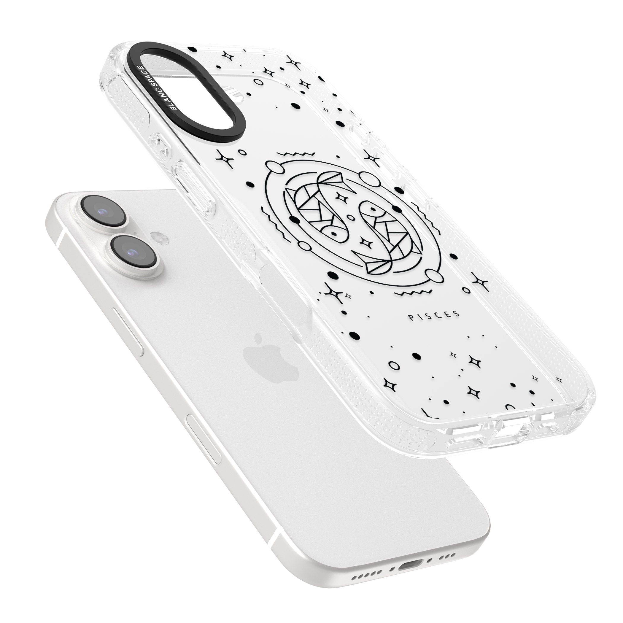 Pisces Emblem - Transparent Design iPhone 16 / 16 Plus Clear Case Impact Air - Blanc Space