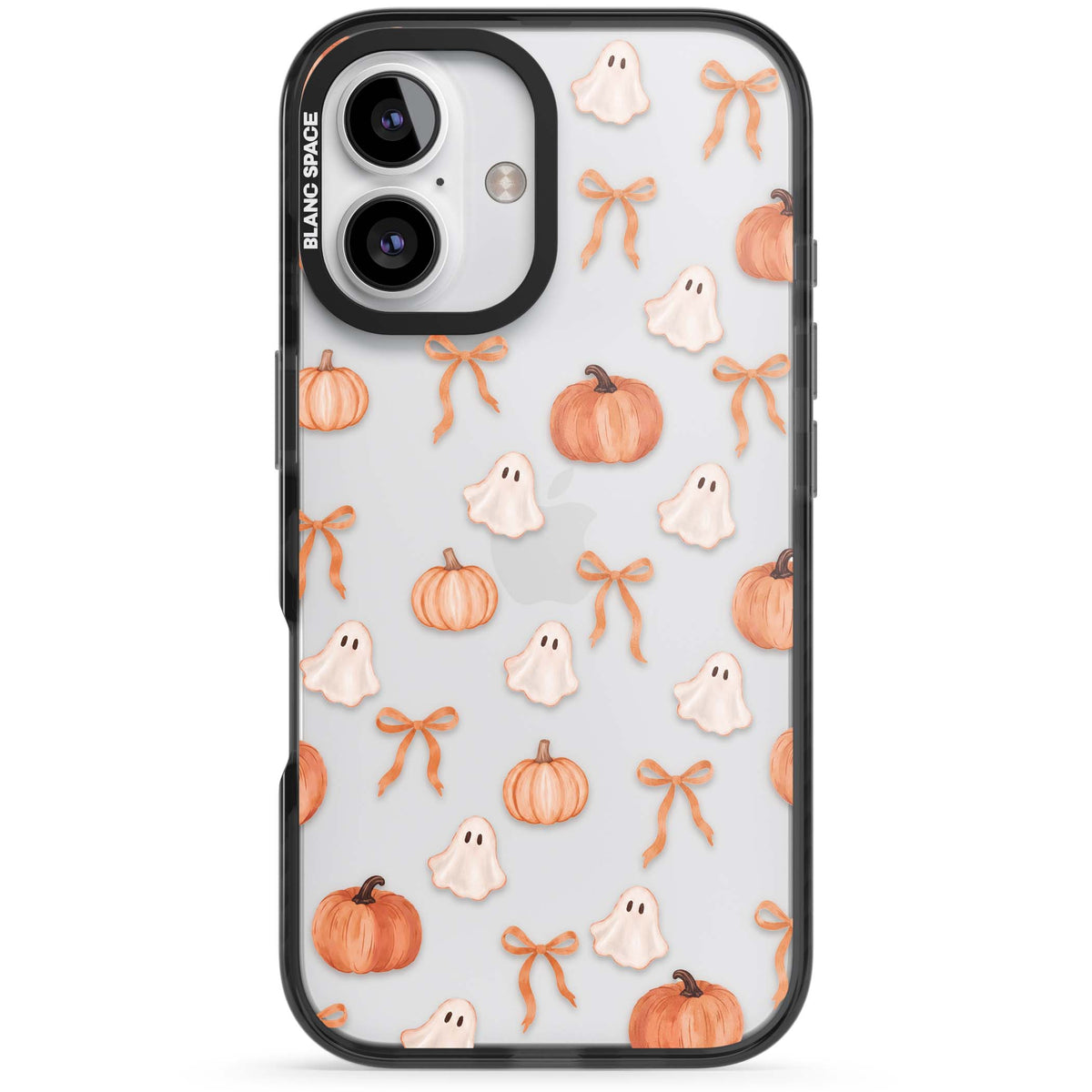 Bows, Ghosts & Pumpkins coquette iPhone case | Black Impact case for iPhone 16, iPhone 16 Plus