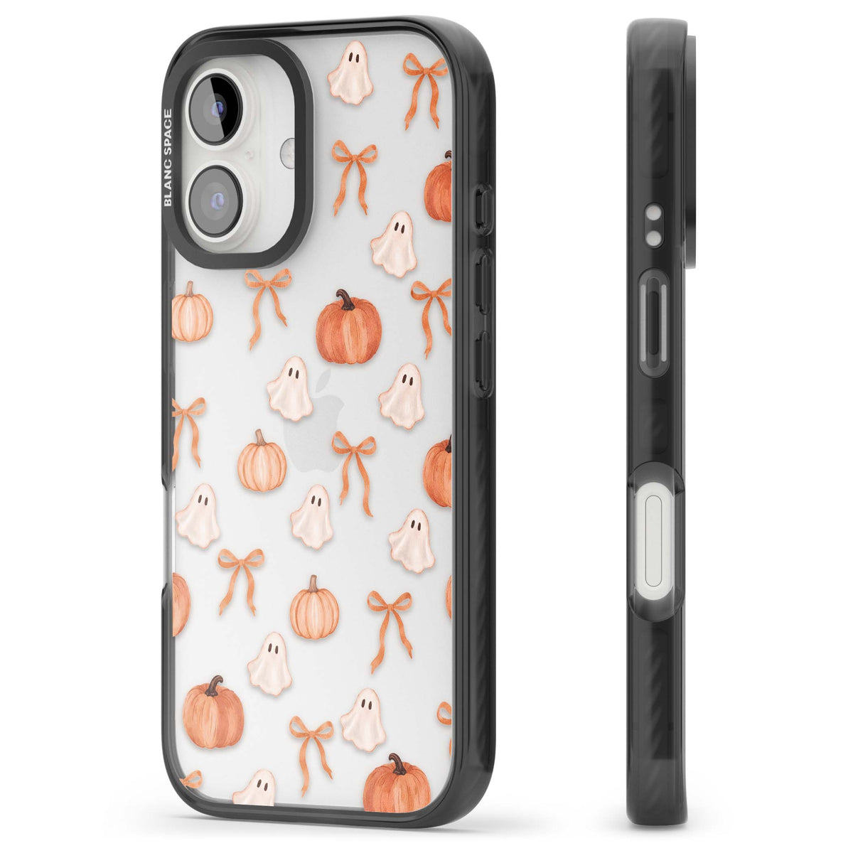 Bows, Ghosts & Pumpkins coquette iPhone case | Black Impact case for iPhone 16, iPhone 16 Plus
