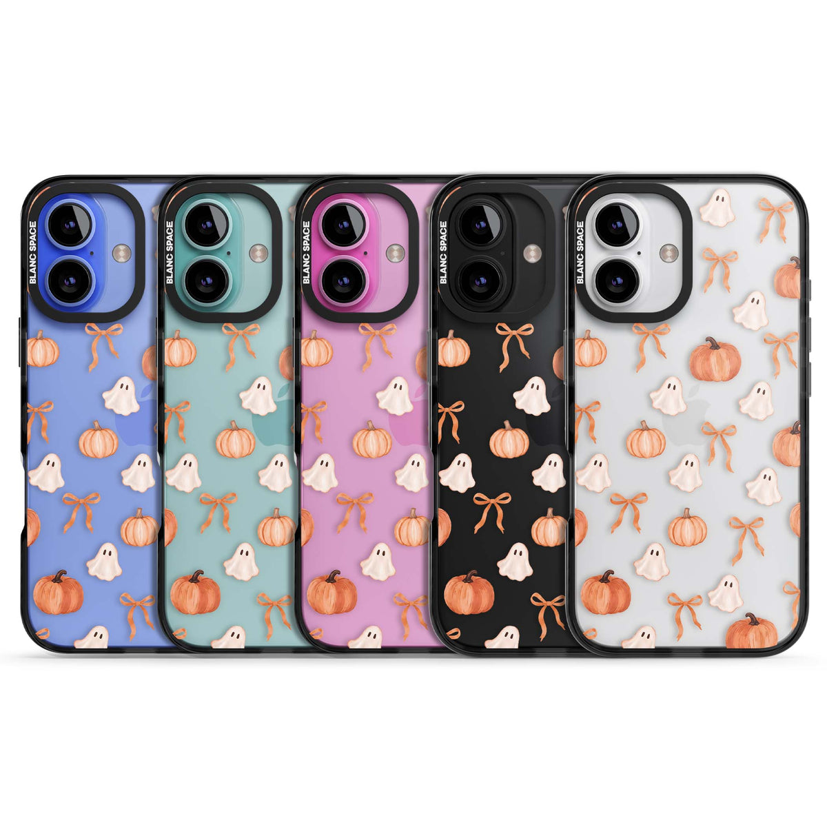 Bows, Ghosts & Pumpkins coquette iPhone case | Black Impact case for iPhone 16, iPhone 16 Plus