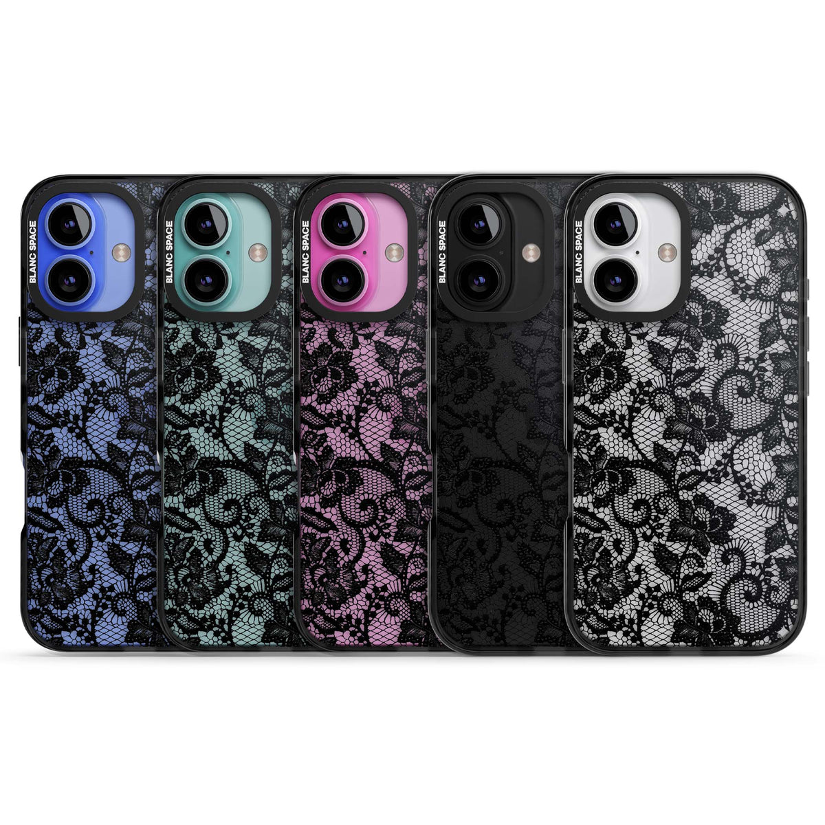 Black Lace gothic iPhone case featuring intricate black floral lace pattern with vintage whimsigoth detail | Black Impact case for iPhone 16, iPhone 16 Plus