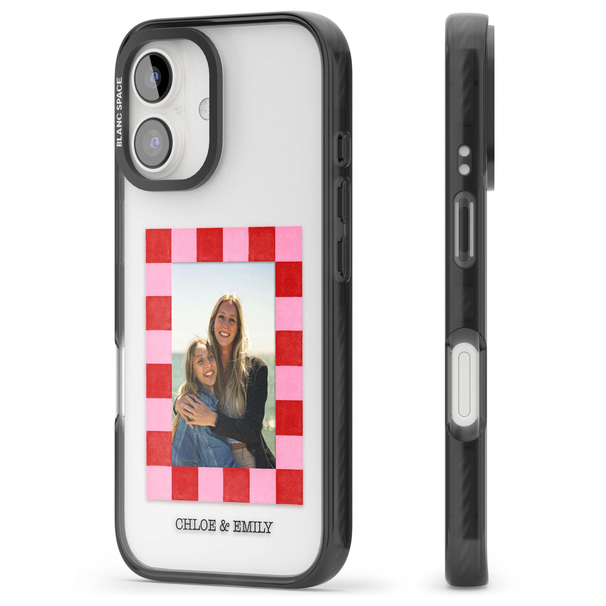 Bubblegum Check Photo for her iPhone case | Black Impact case for iPhone 16, iPhone 16 Plus