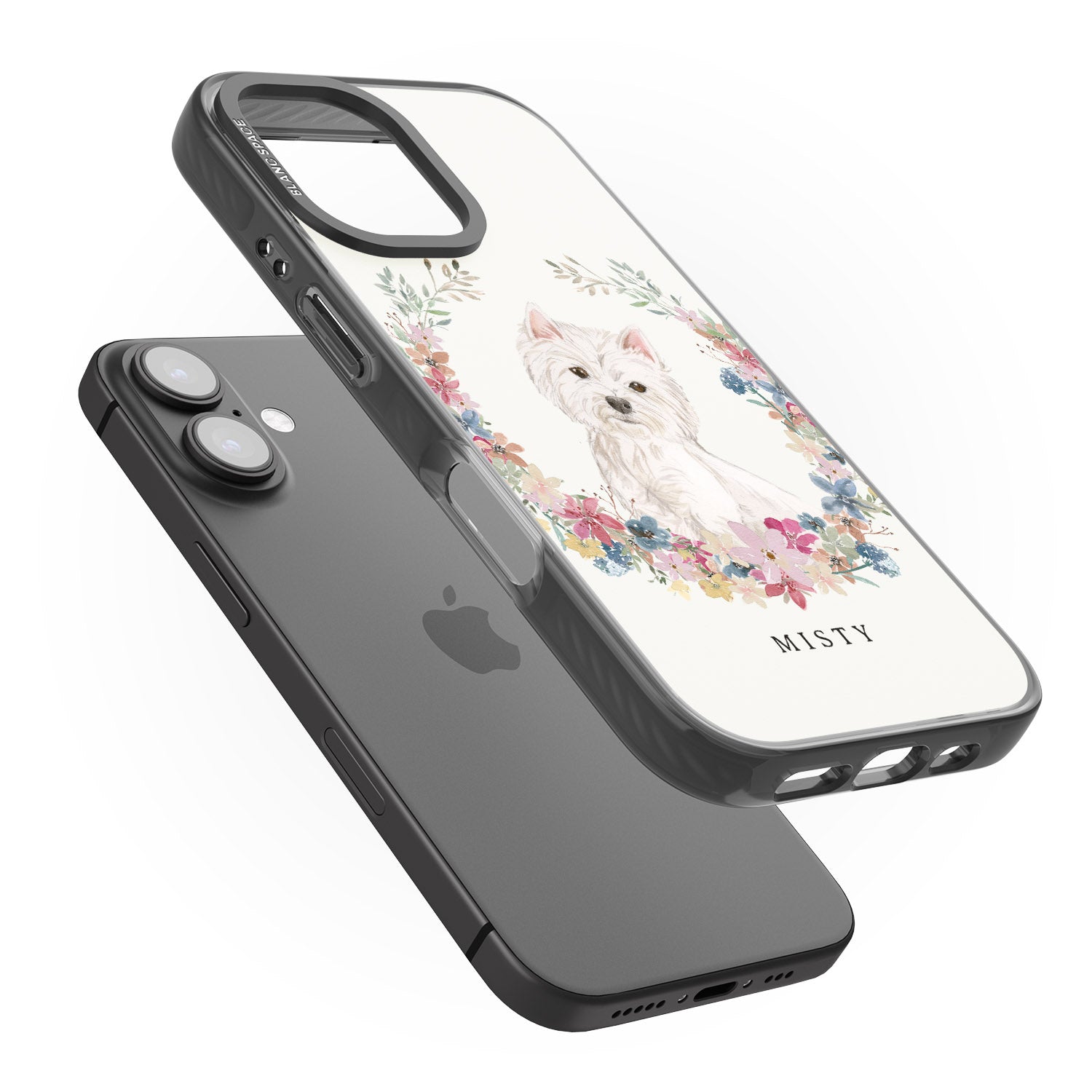 iPhone 16 Pro Max Personalised Westie Watercolour Dog Portrait Black Impact Phone Case