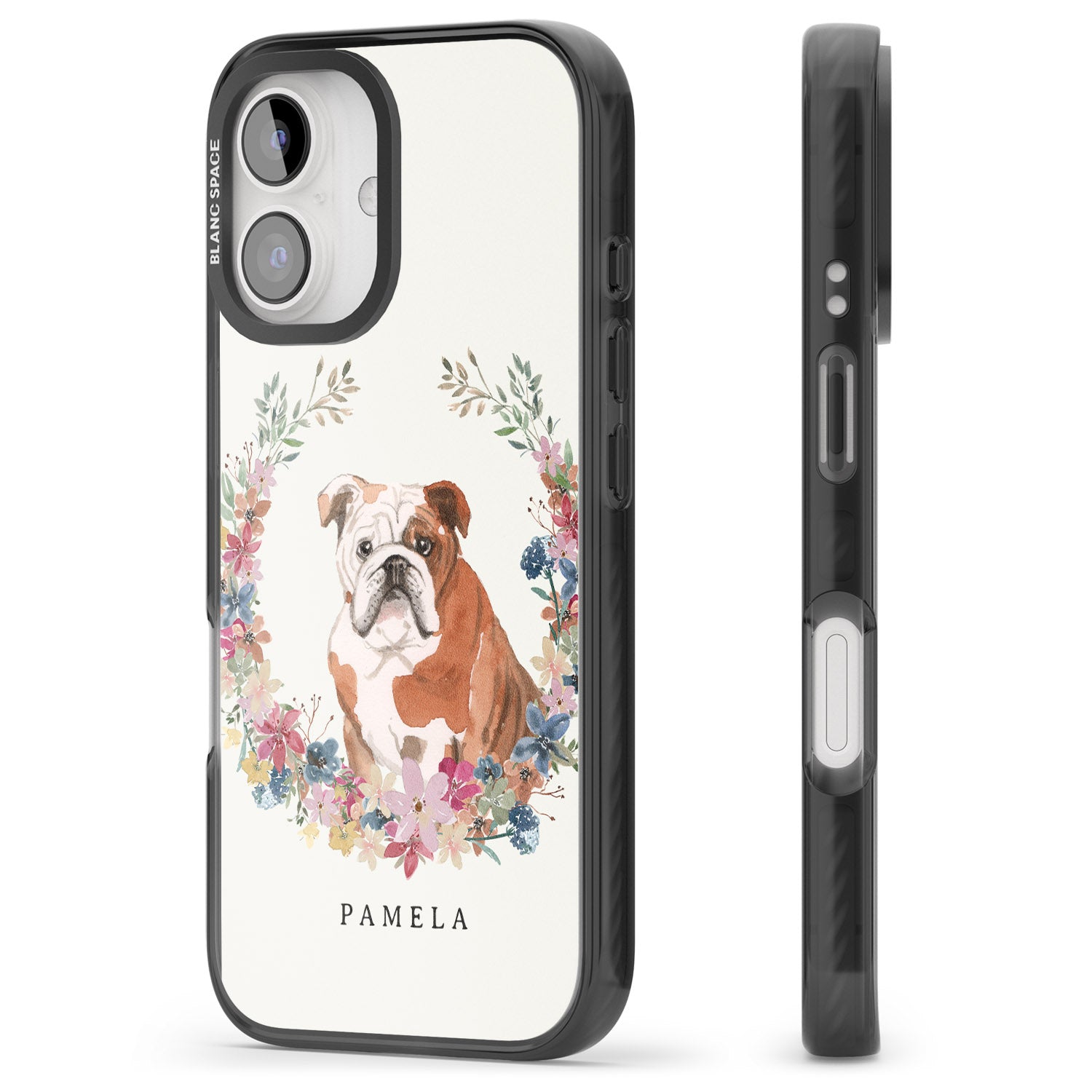 iPhone 16 Pro Max Personalised English Bulldog - Watercolour Dog Portrait Black Impact Phone Case