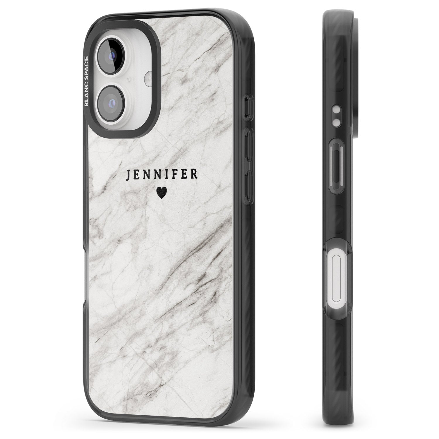 iPhone 16 Pro Max Personalised Light Grey & White Marble Texture Black Impact Phone Case