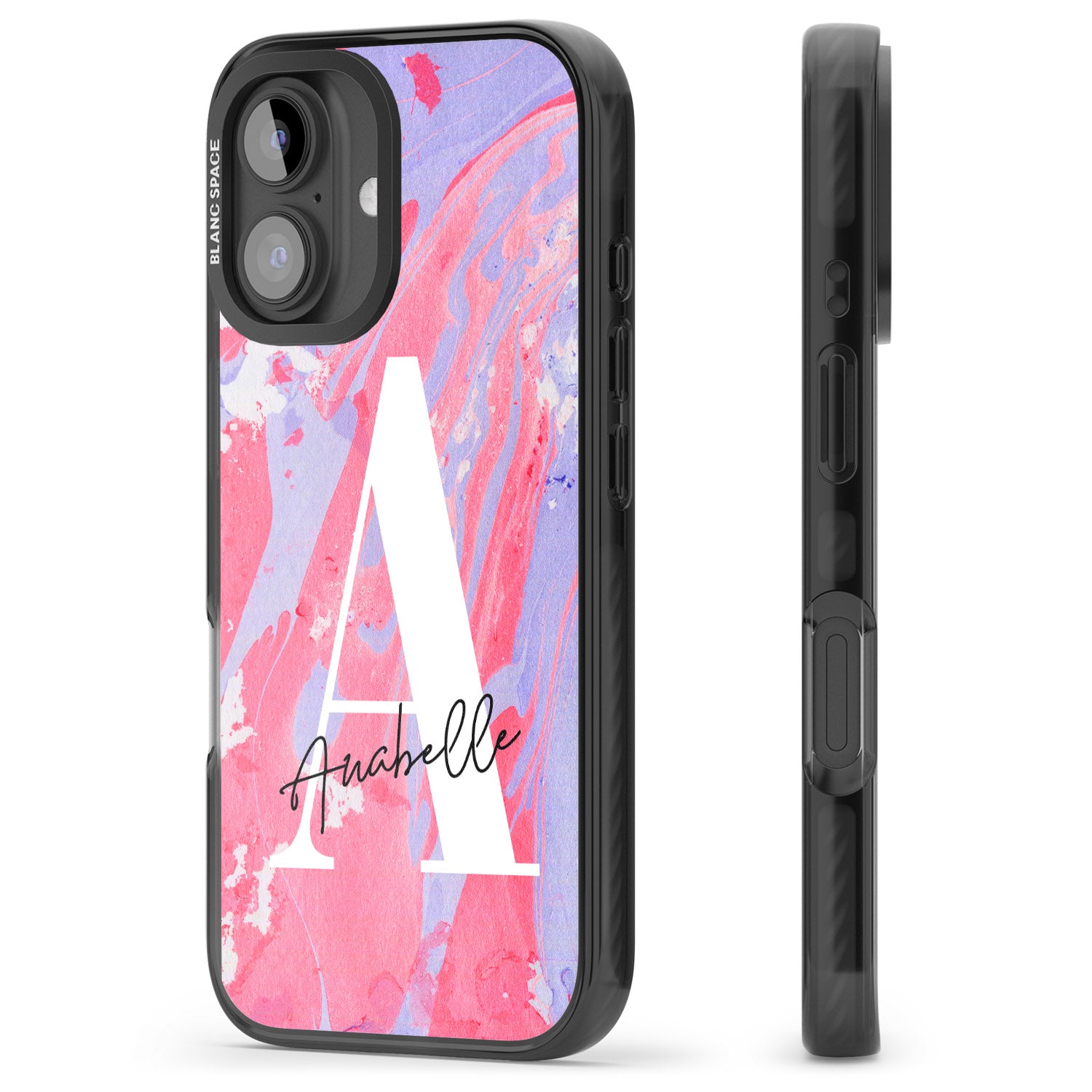 iPhone 16 Pro Max Personalised Pink & Purple - Marble Black Impact Phone Case