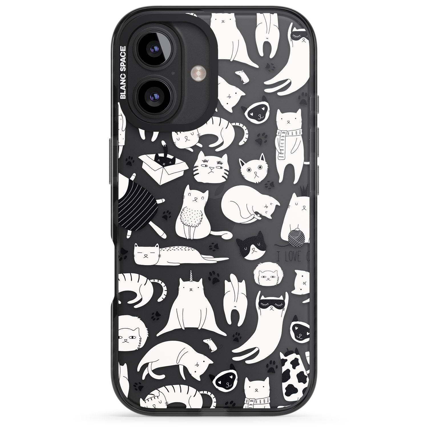 iPhone 16 Pro Max Cartoon Cat Collage - Black & White Black Impact Phone Case