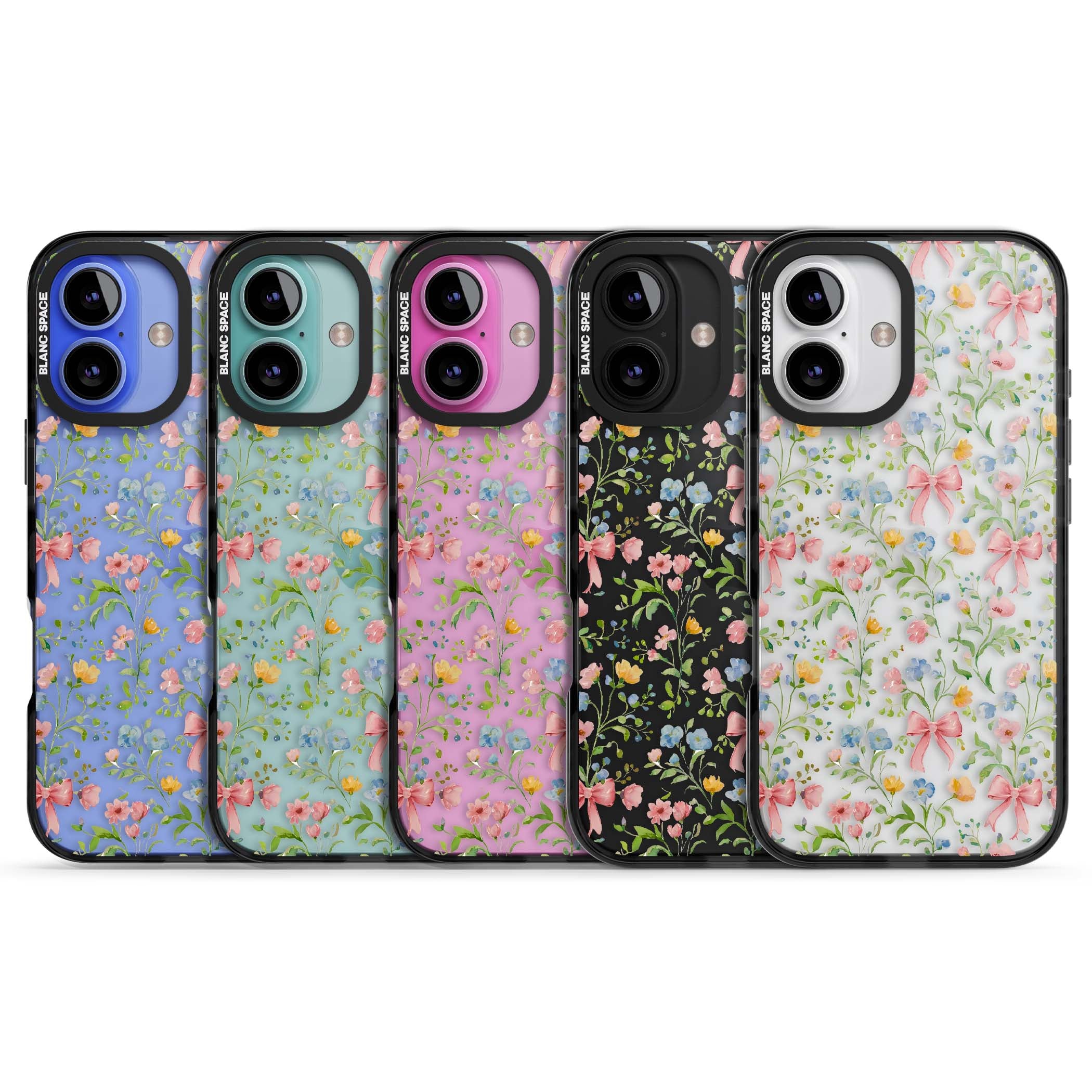 Ribbons & Wildflowers cottagecore iPhone case featuring watercolor wildflowers, pink satin bows, and delicate spring blooms o | Black Impact case for iPhone 16, iPhone 16 Plus