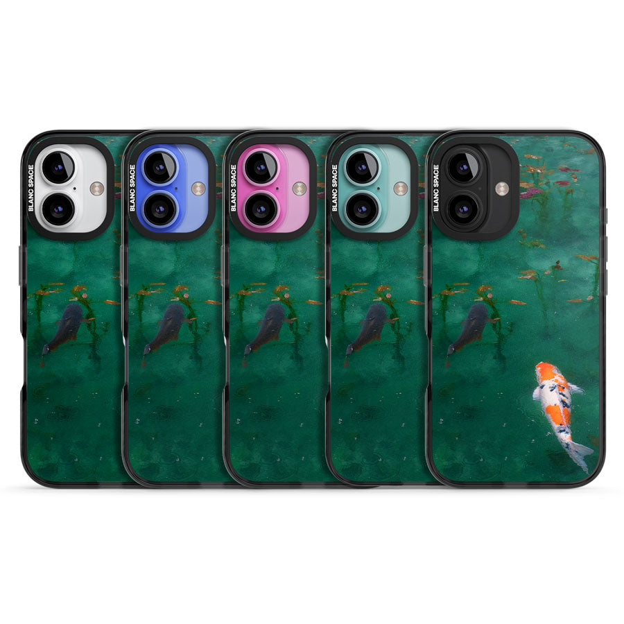 Koi Fish Black Impact Phone Case for iPhone 16, iPhone 16 Plus