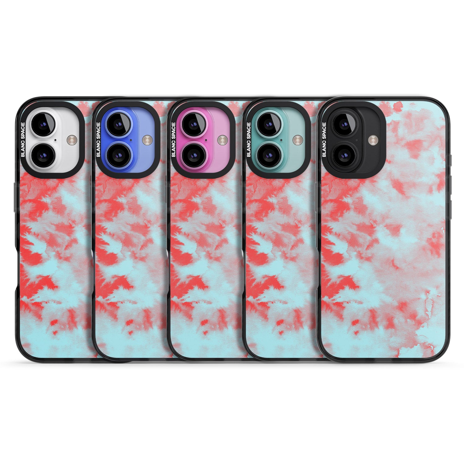 iPhone 16 Pro Max Red & Blue Acid Wash Tie-Dye Pattern Black Impact Phone Case