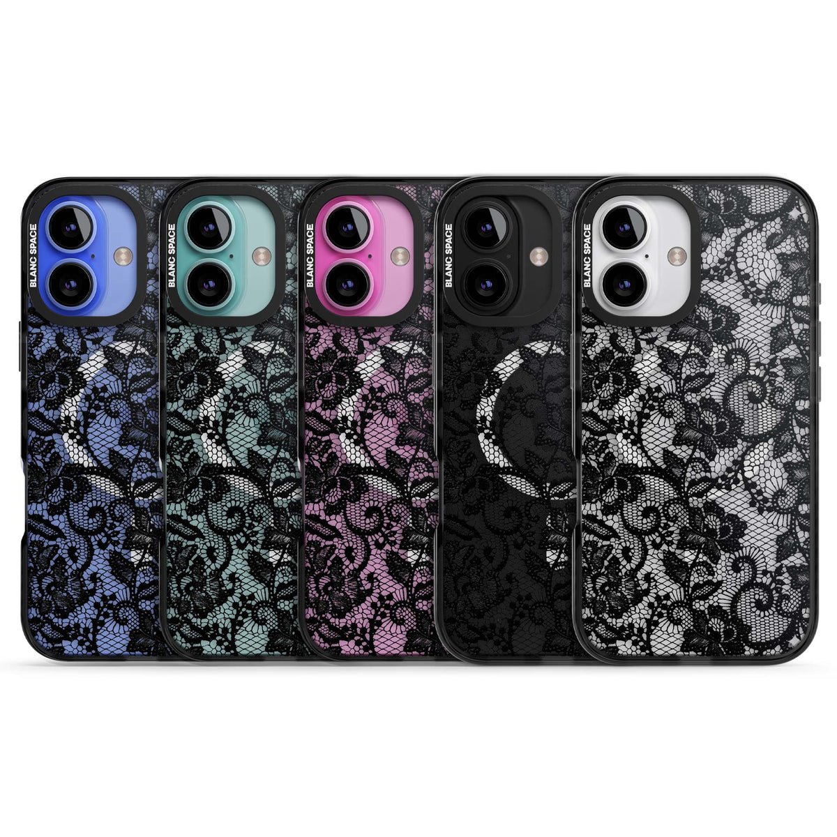 Black Lace gothic iPhone case featuring intricate black floral lace pattern with vintage whimsigoth detail | Black Impact Magsafe case for iPhone 16, iPhone 16 Plus