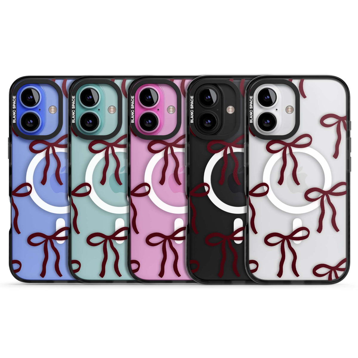 Burgundy Bows coquette iPhone case featuring hand-drawn burgundy red bows on a clear background | Black Impact Magsafe case for iPhone 16, iPhone 16 Plus