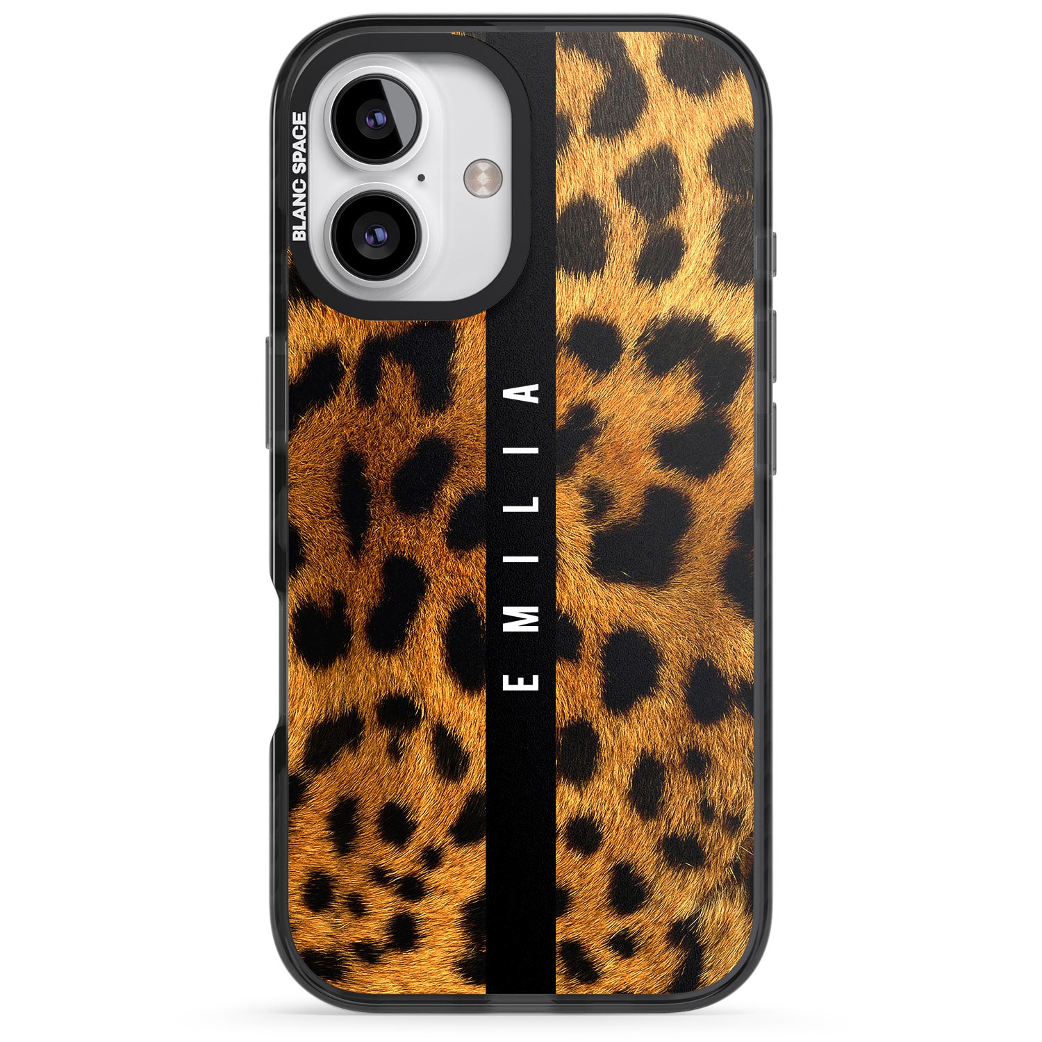 iPhone 16 Pro Max Personalised Leopard Print Black Impact Phone Case