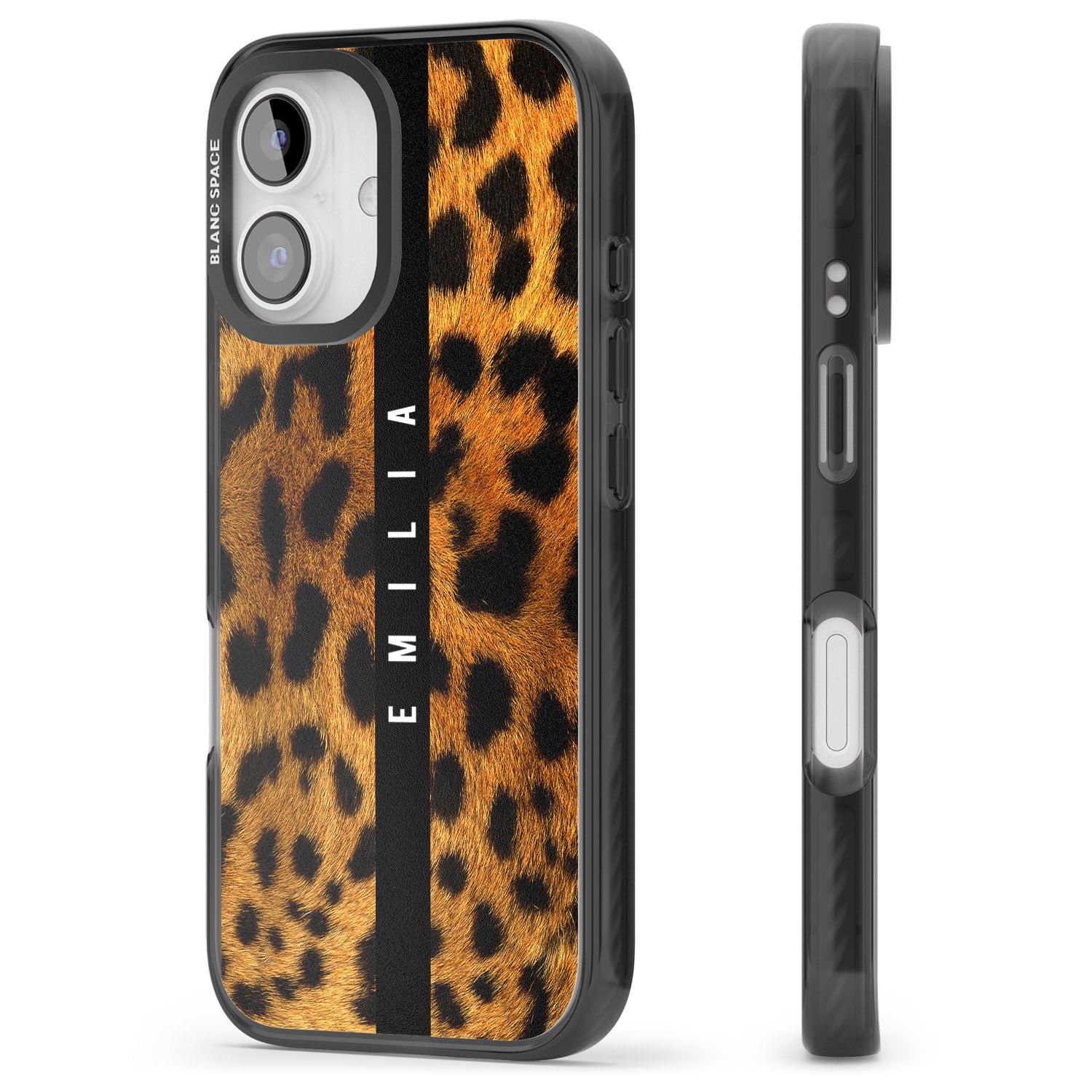 iPhone 16 Pro Max Personalised Leopard Print Black Impact Phone Case