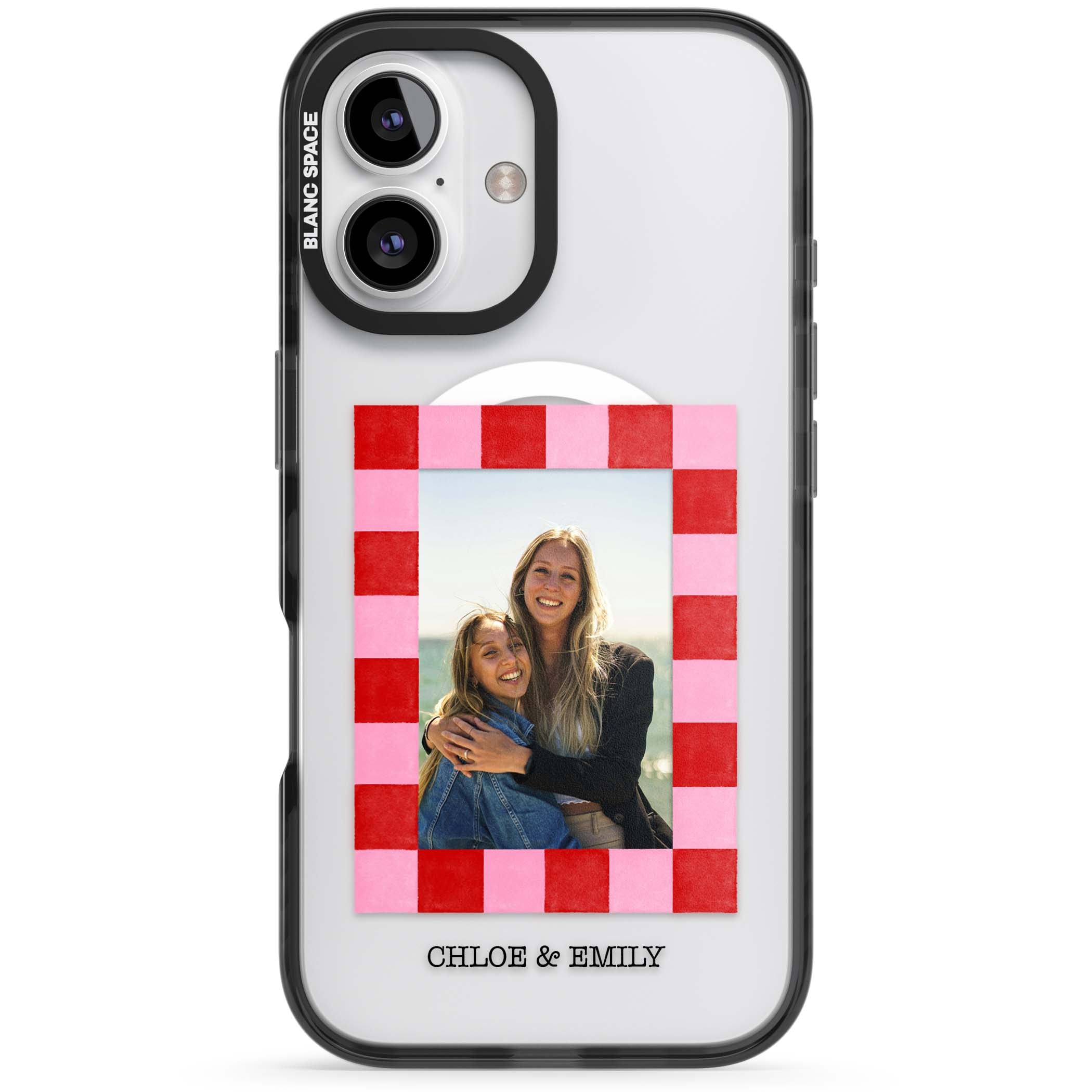 Bubblegum Check Photo for her iPhone case | Black Impact Magsafe case for iPhone 16, iPhone 16 Plus