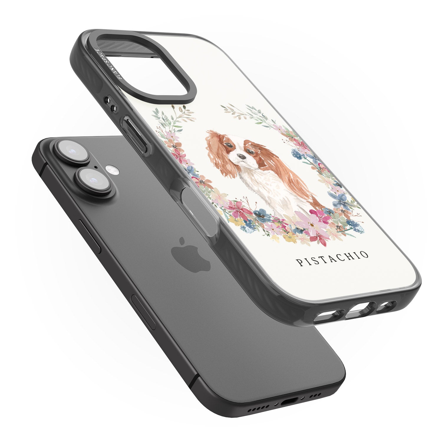 iPhone 16 Pro Max Personalised Cavalier King Charles Portrait Spaniel Black Impact Phone Case