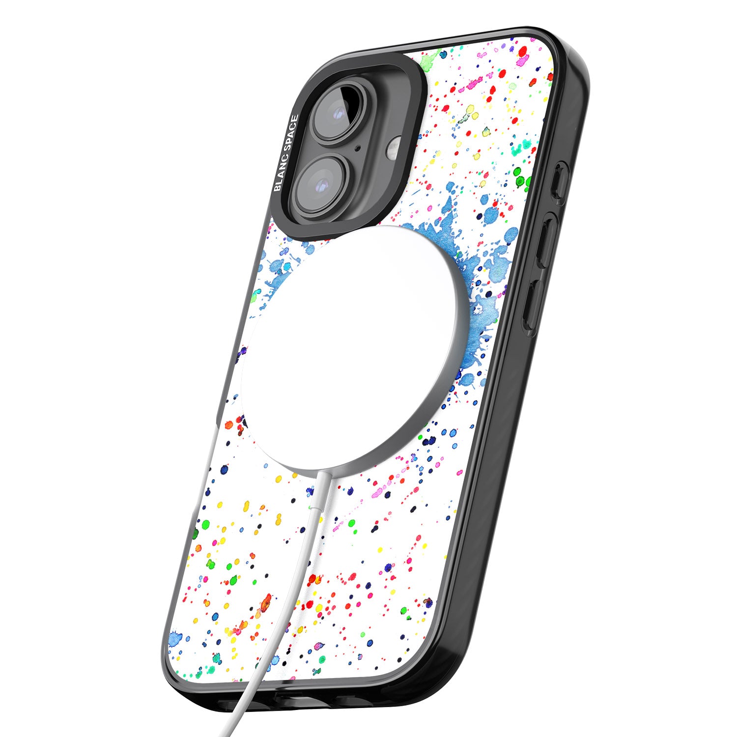 iPhone 16 Pro Max Personalised Rainbow Paint Splatter Black Impact Phone Case