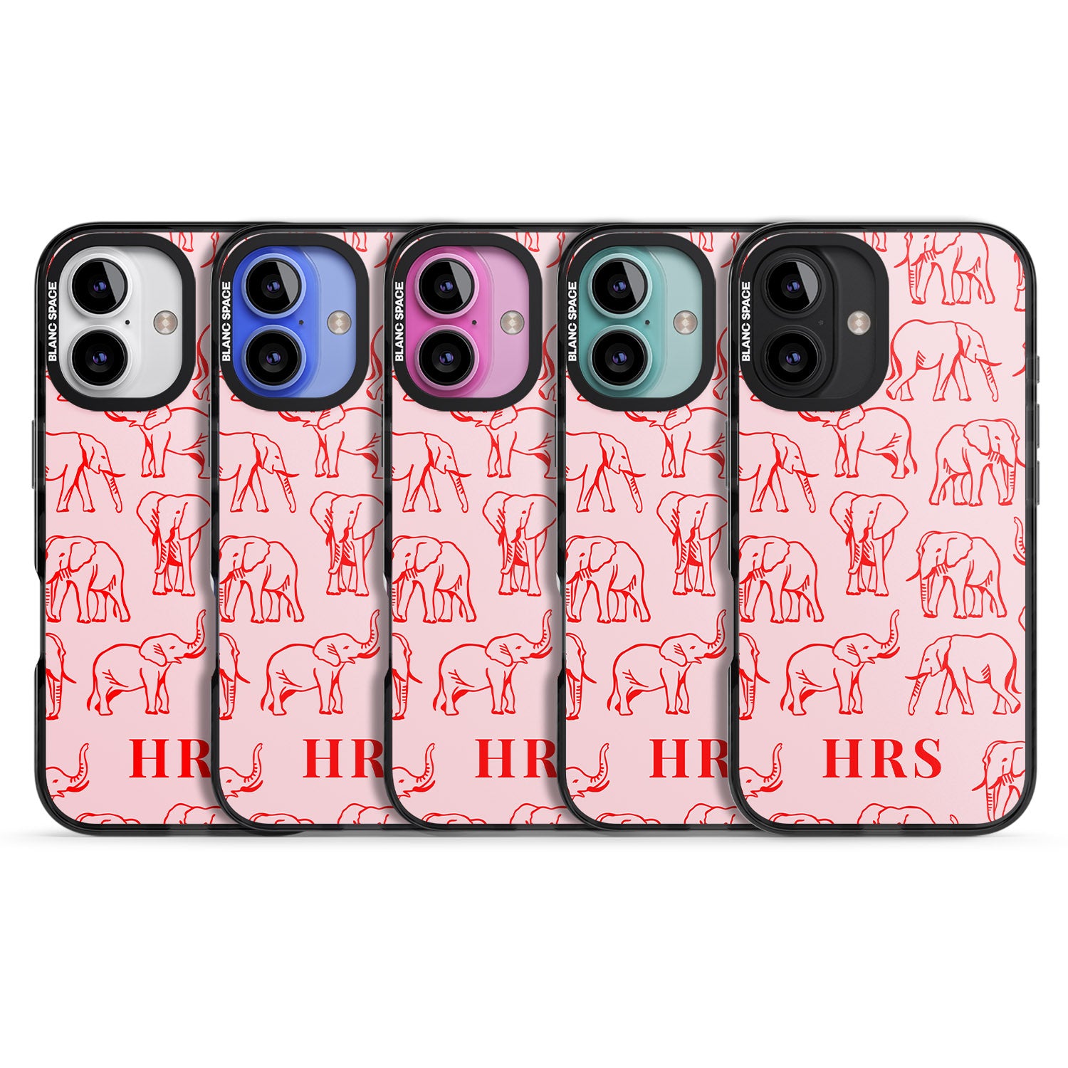 iPhone 16 Pro Max Personalised Red Elephant Outlines on Pink Black Impact Phone Case