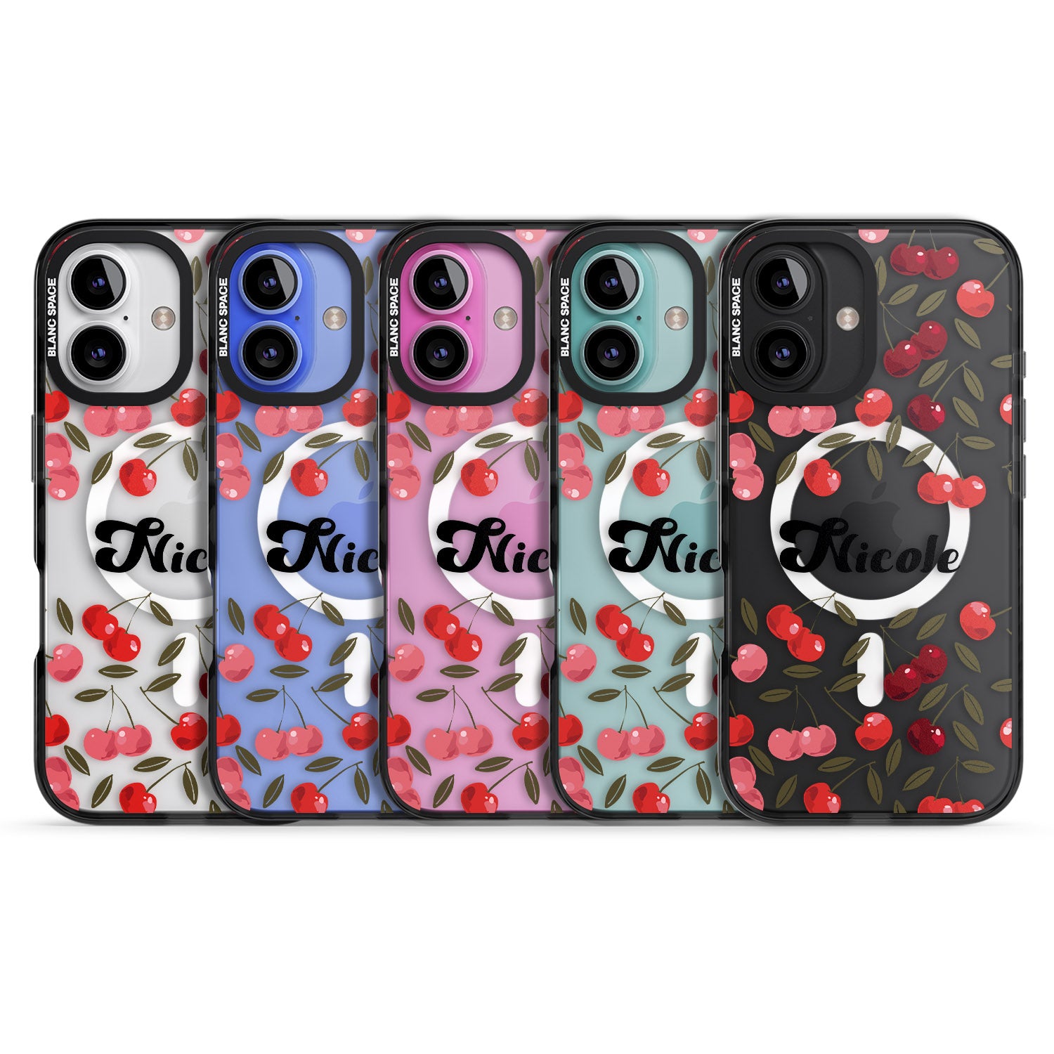 iPhone 16 Pro Max Personalised Cherry Pattern Black Impact Phone Case + Magsafe