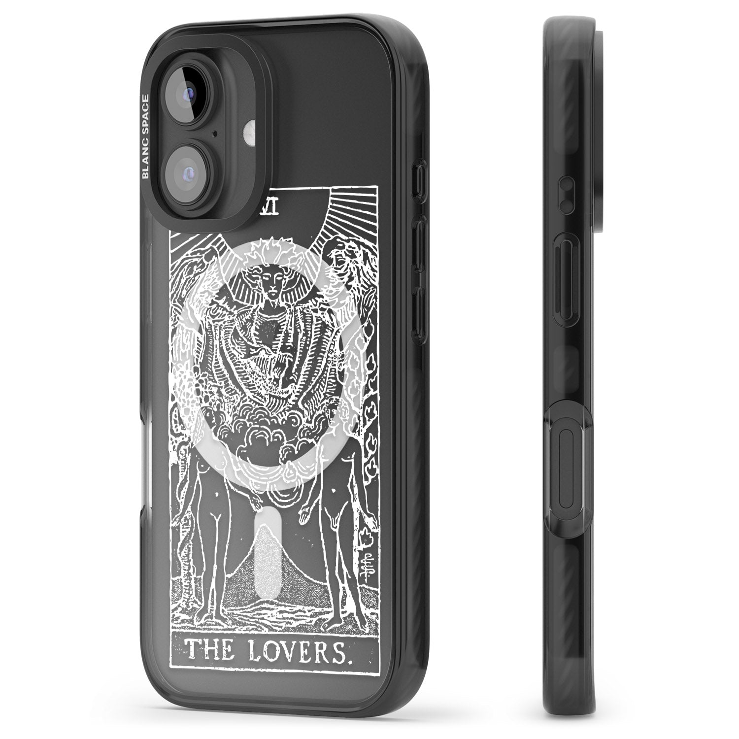 iPhone 16 Pro Max Personalised The Lovers Tarot Card - White Transparent Black Impact Phone Case