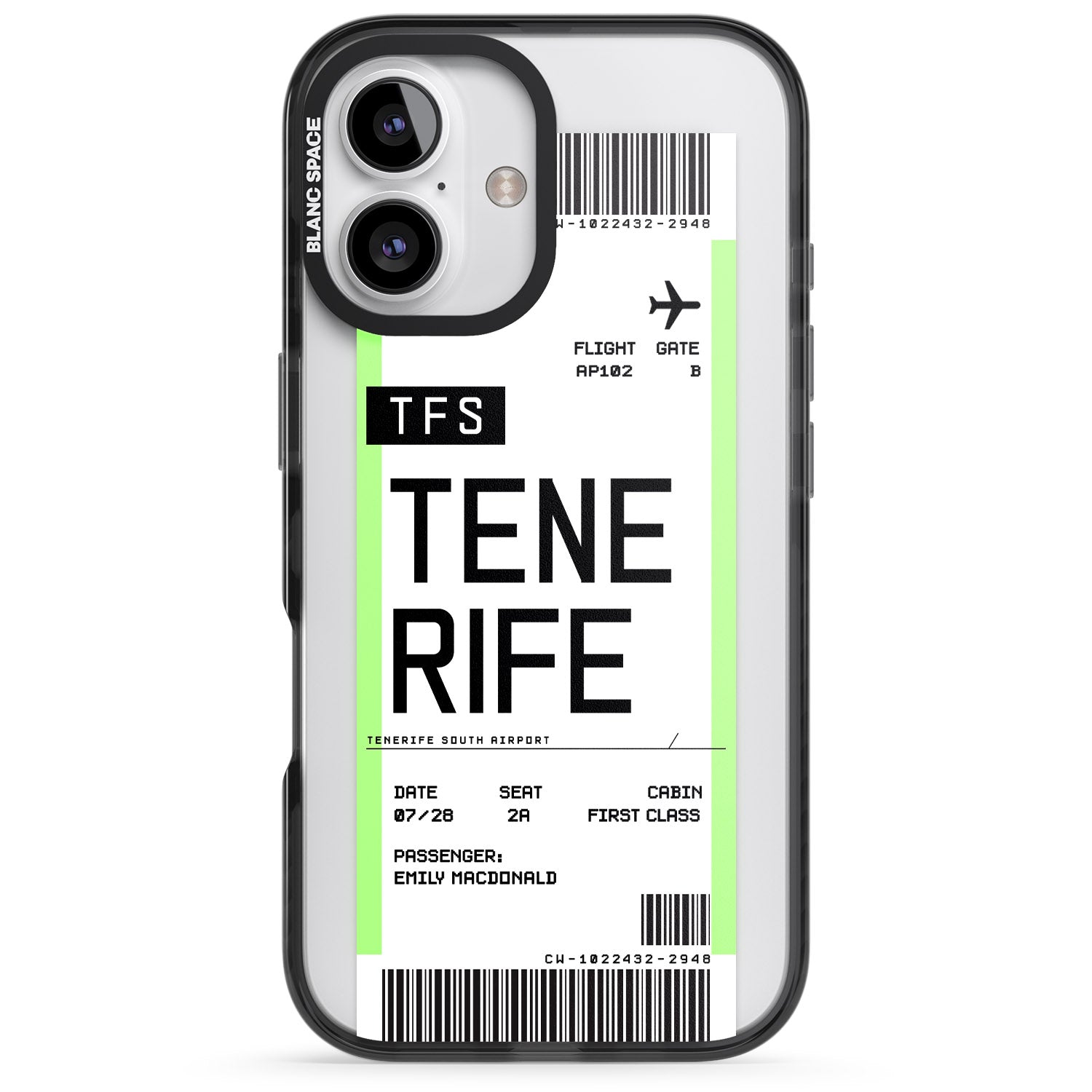 iPhone 16 Pro Max Personalised Tenerife Boarding Pass Black Impact Phone Case
