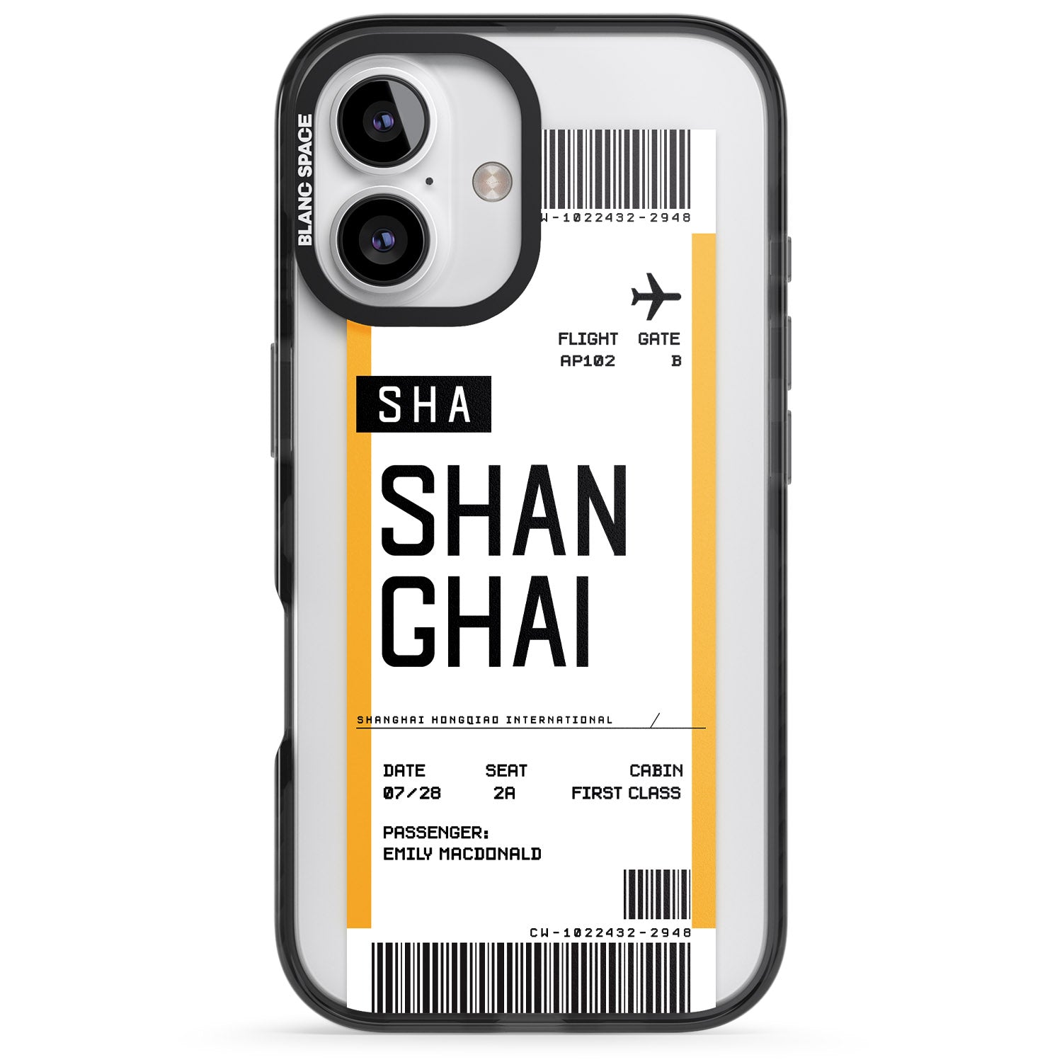 iPhone 16 Pro Max Personalised Shangai Boarding Pass Black Impact Phone Case