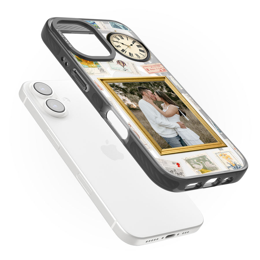 Personalised Vintage Photo Frame Collage Black Impact Magsafe Phone Case for iPhone 16, iPhone 16 Plus