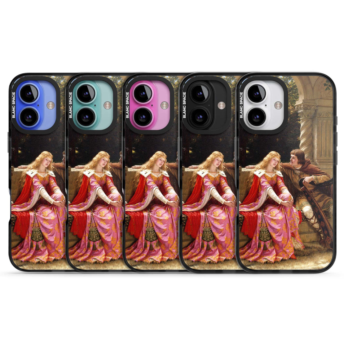 The End of the Song classic art iPhone case featuring a medieval lady in pink gown and her knight in a stone archway | Black Impact Magsafe case for iPhone 16, iPhone 16 Plus