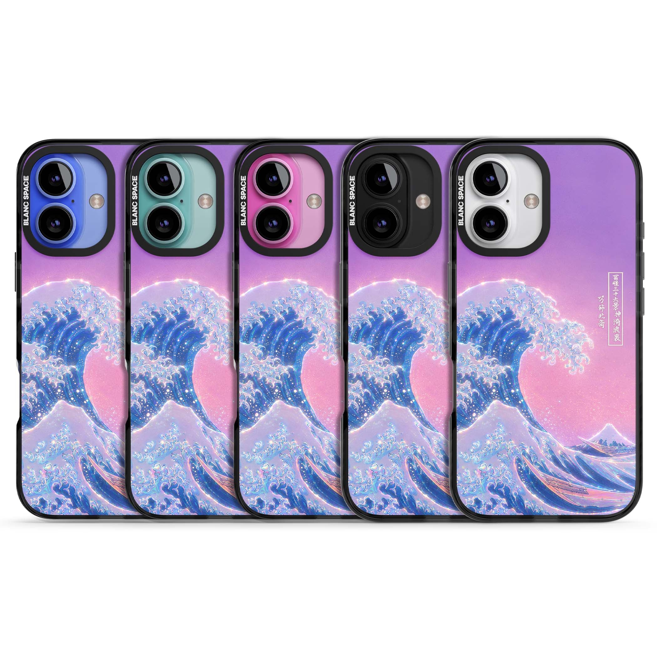 The Great Opal Wave Japanese iPhone case featuring Hokusai's great wave in iridescent pastels with lilac sky and Mou | Black Impact Magsafe case for iPhone 16, iPhone 16 Plus