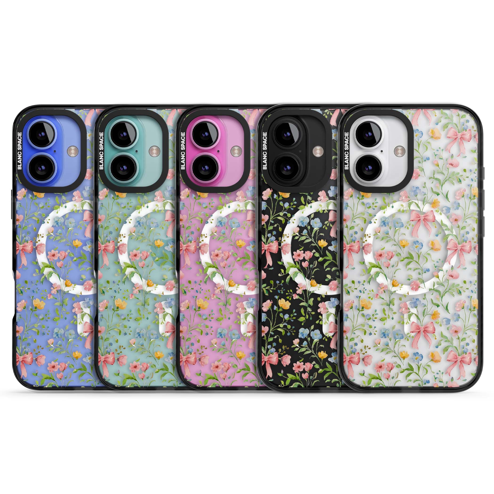 Ribbons & Wildflowers cottagecore iPhone case featuring watercolor wildflowers, pink satin bows, and delicate spring blooms o | Black Impact Magsafe case for iPhone 16, iPhone 16 Plus