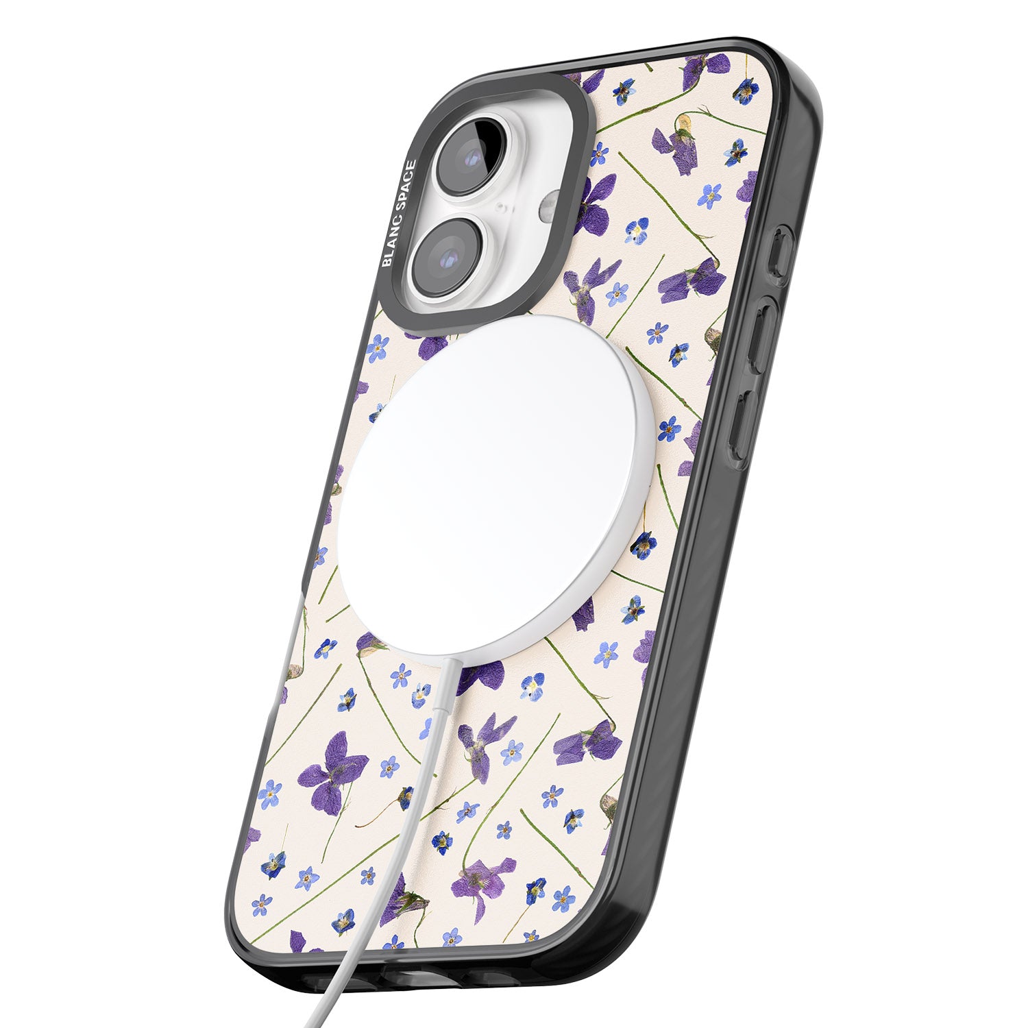 iPhone 16 Pro Max Violet Floral Pattern Design - Cream Black Impact Phone Case