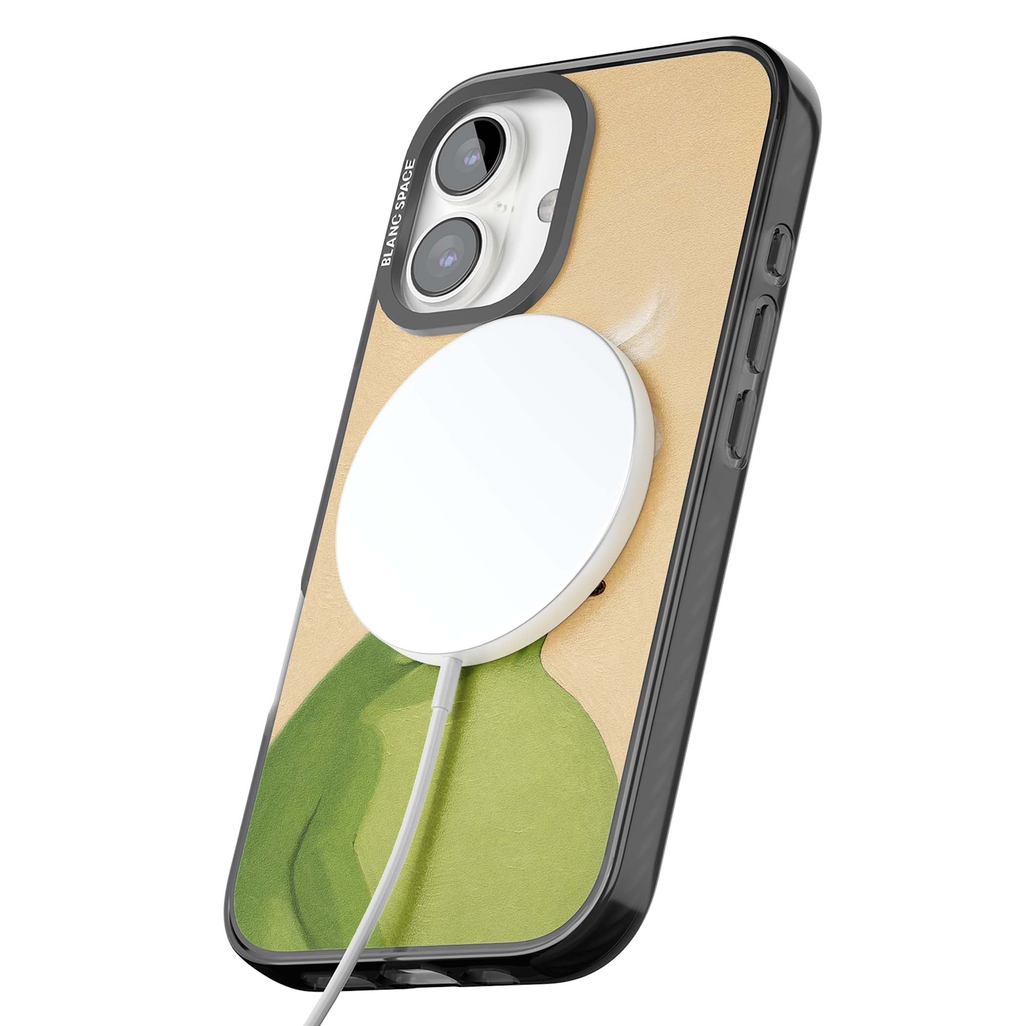 The Smoking Frog cottagecore iPhone case featuring a hand-painted green frog smoking a cigarette on a cream oil painting back | Black Impact Magsafe case for iPhone 16, iPhone 16 Plus