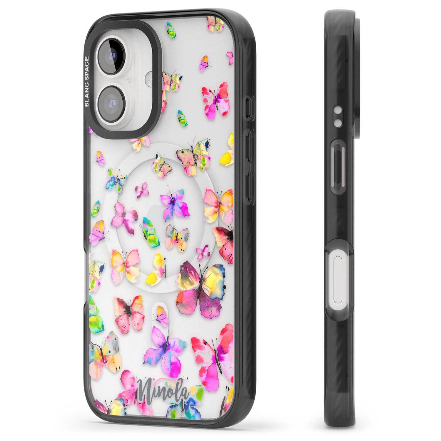 iPhone 16 Pro Max Watercolor Butterflies Black Impact Phone Case