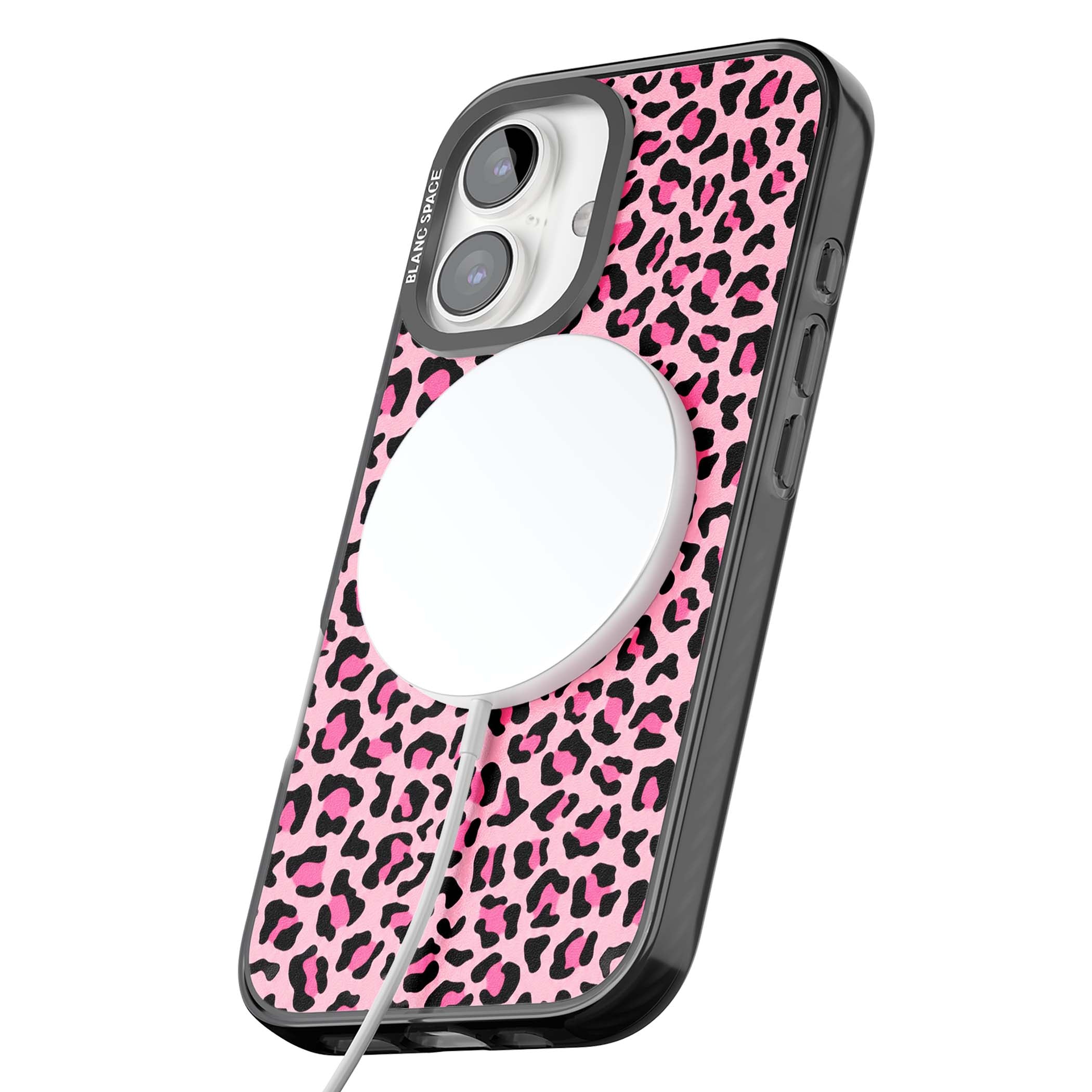 Pink Leopard baddie iPhone case | Black Impact Magsafe case for iPhone 16, iPhone 16 Plus