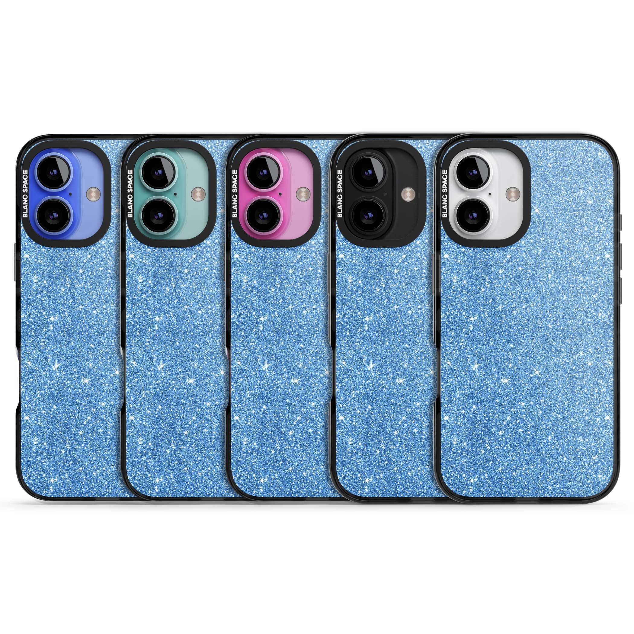 Blue Glitter blue glitter iPhone case featuring dense sparkling cerulean glitter with a glamorous shimmering finish | Black Impact Magsafe case for iPhone 16, iPhone 16 Plus