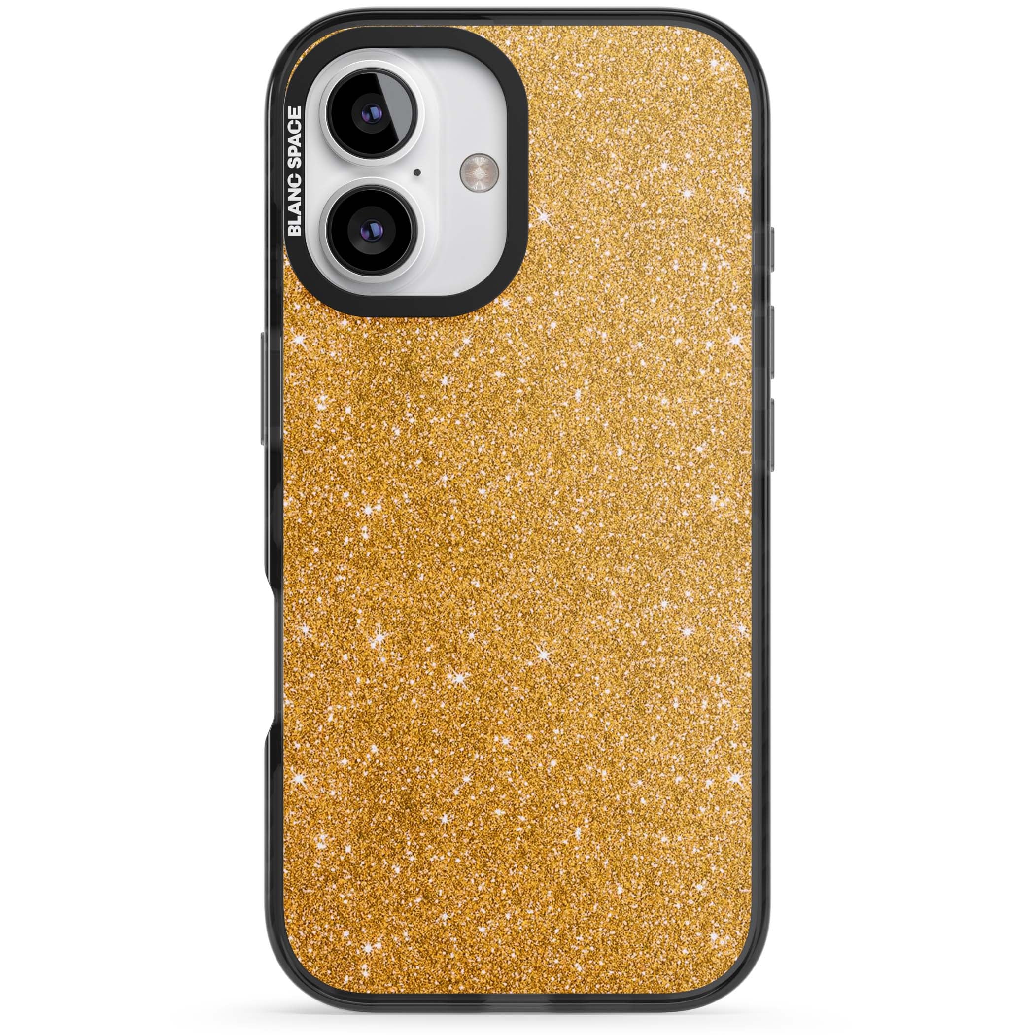 Gold Glitter gold glitter iPhone case featuring a shimmering sparkle wallpaper design in luxury gold | Black Impact Magsafe case for iPhone 16, iPhone 16 Plus